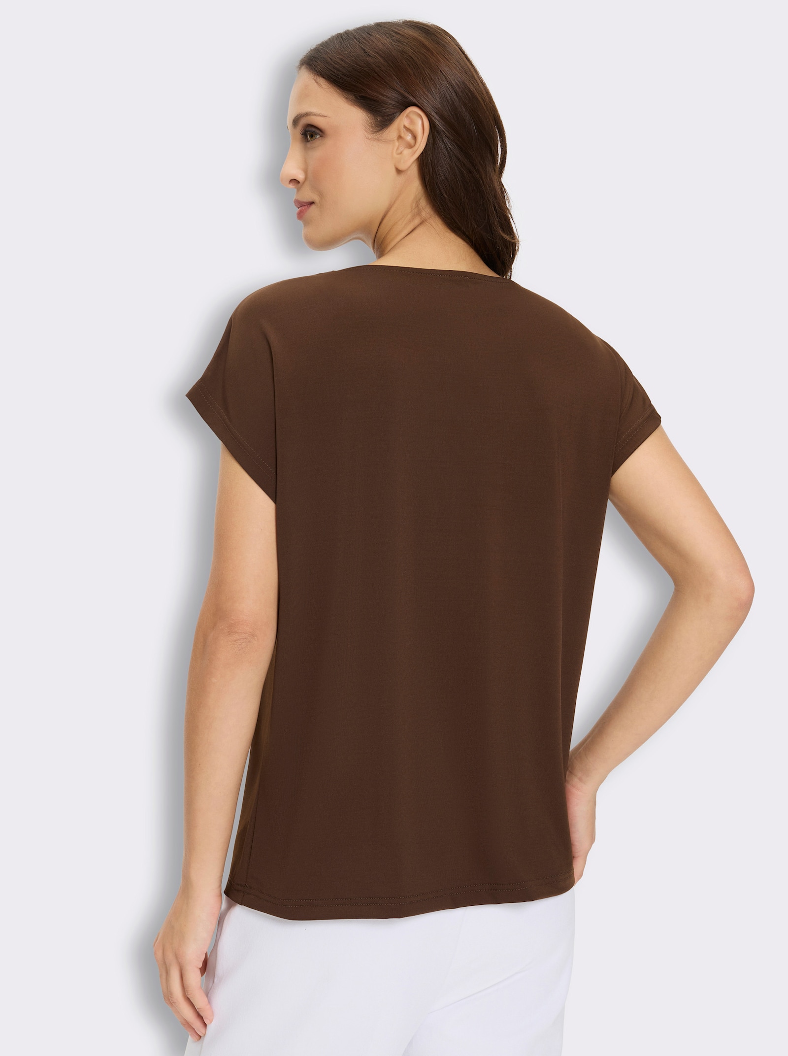 Kurzarmshirt mit Schleifchen-Stickerei - schoko