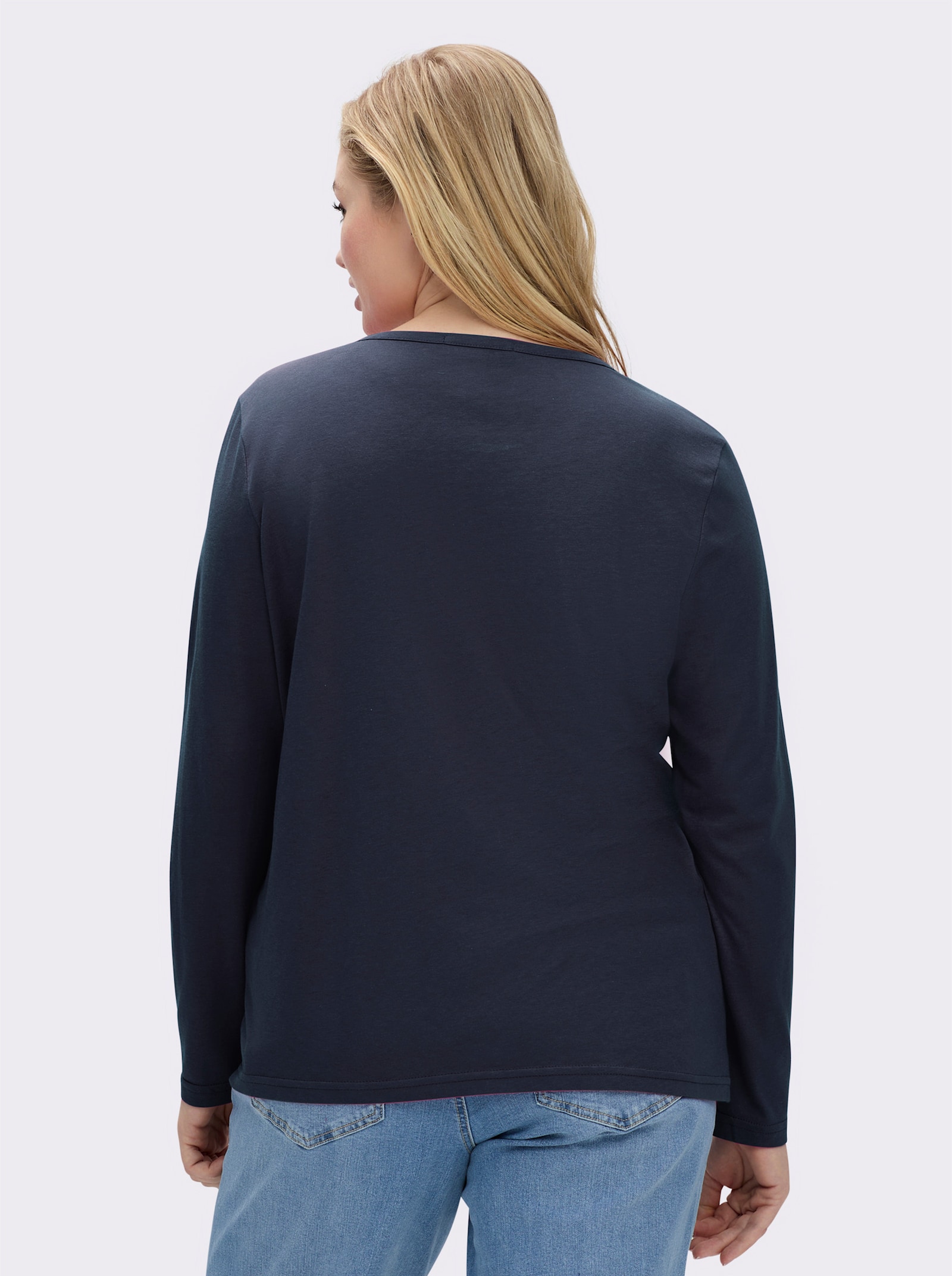 Langarmshirt mit V-Ausschnitt - marine