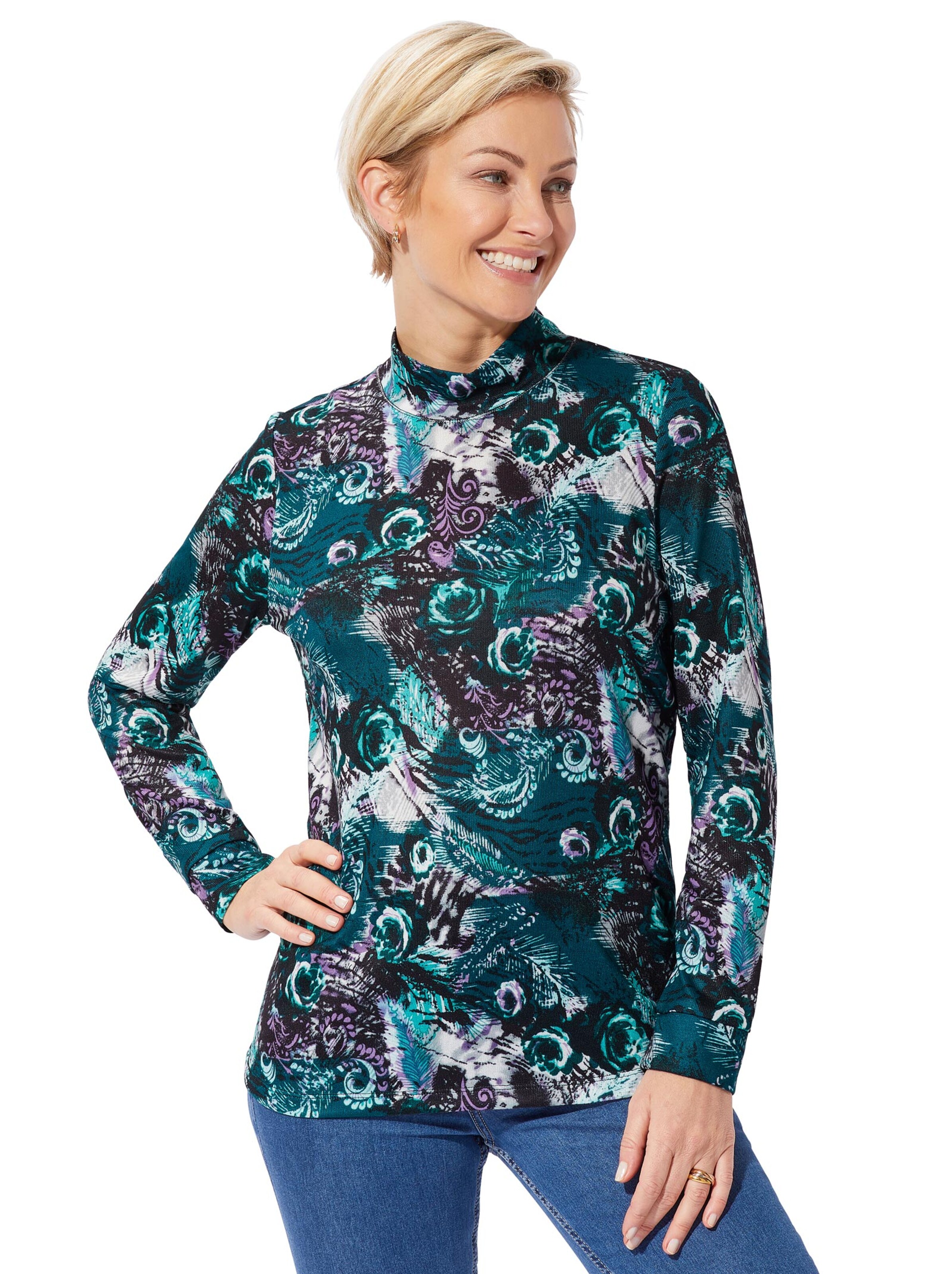 Winter-Shirt - petrol-gemustert