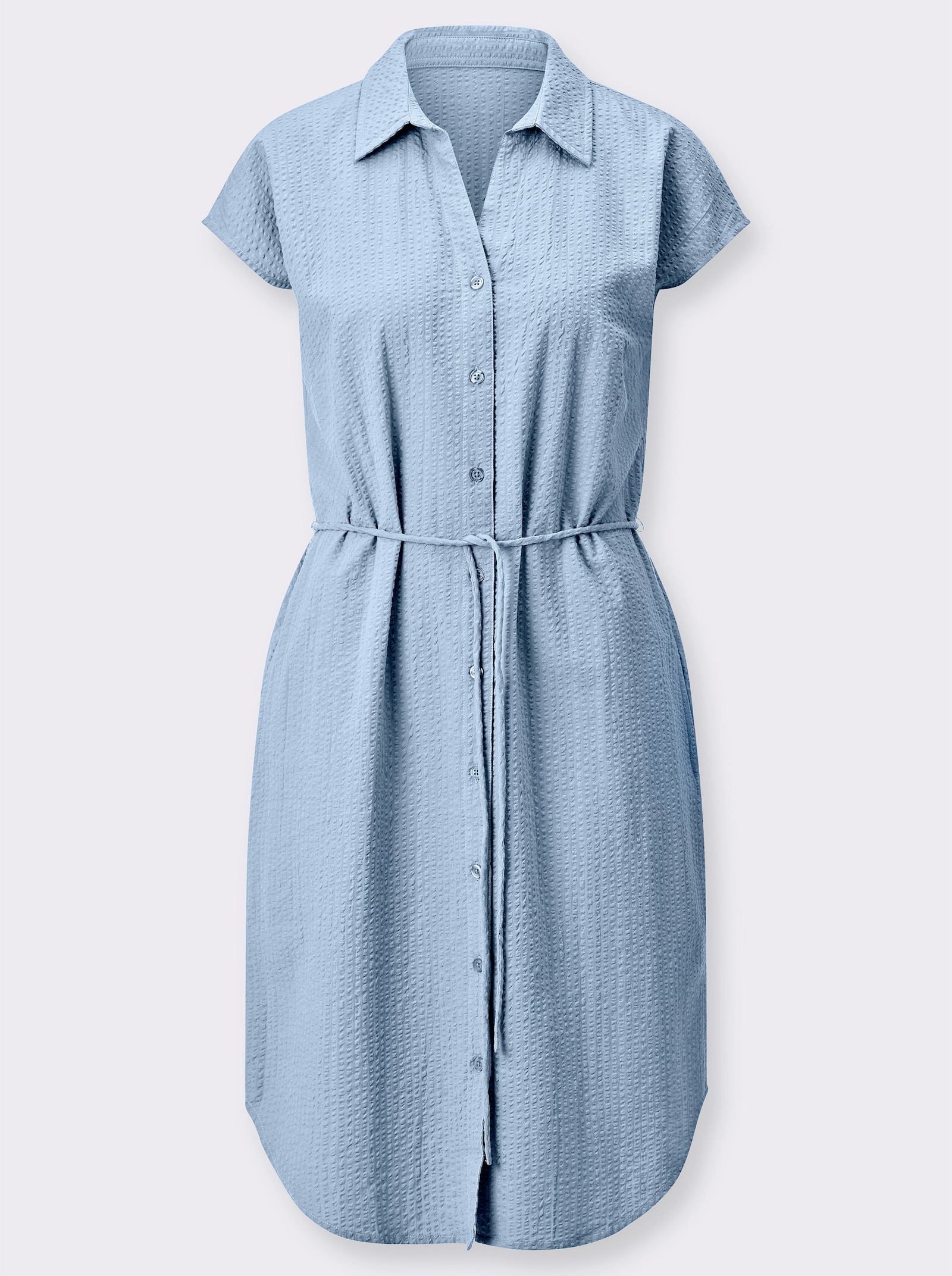 Hemdblusenkleid mit Bindegürtel - eisblau