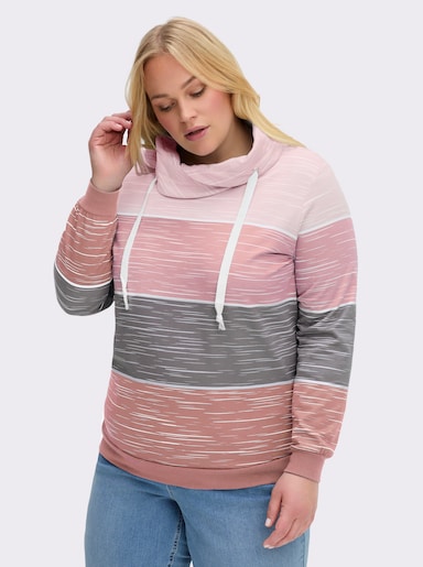 Sweatshirt mit überlappendem Rollkragen - rosenholz-hellrosé-bedruckt