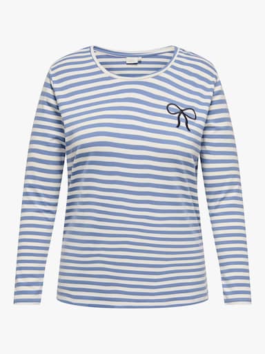 ONLY CARMAKOMA Langarmshirt - riviera stripes:cloud dancer/ emb. bow