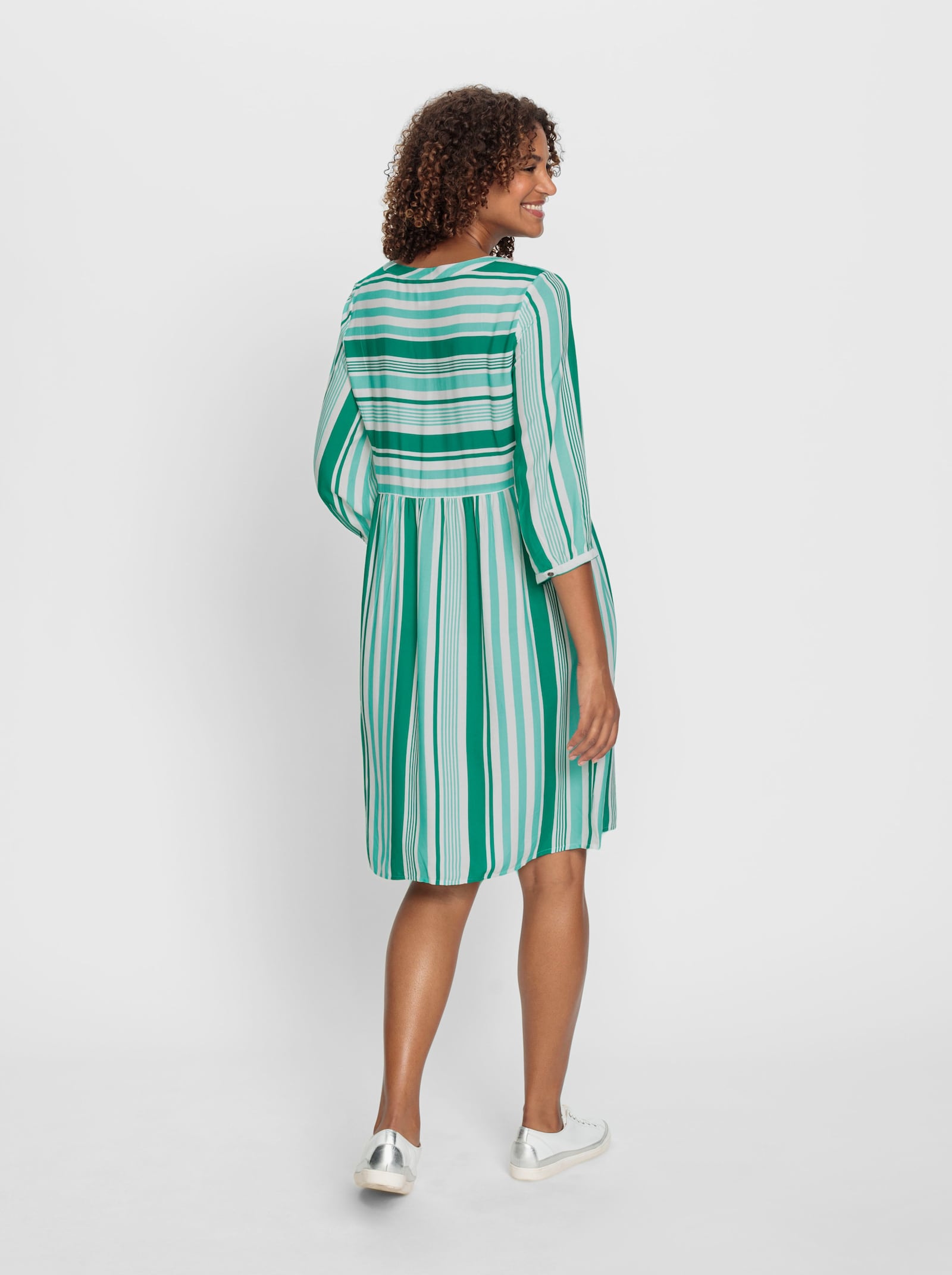 Druckkleid mit Teilungsnaht, gestreift - grün-blaugrün-gestreift