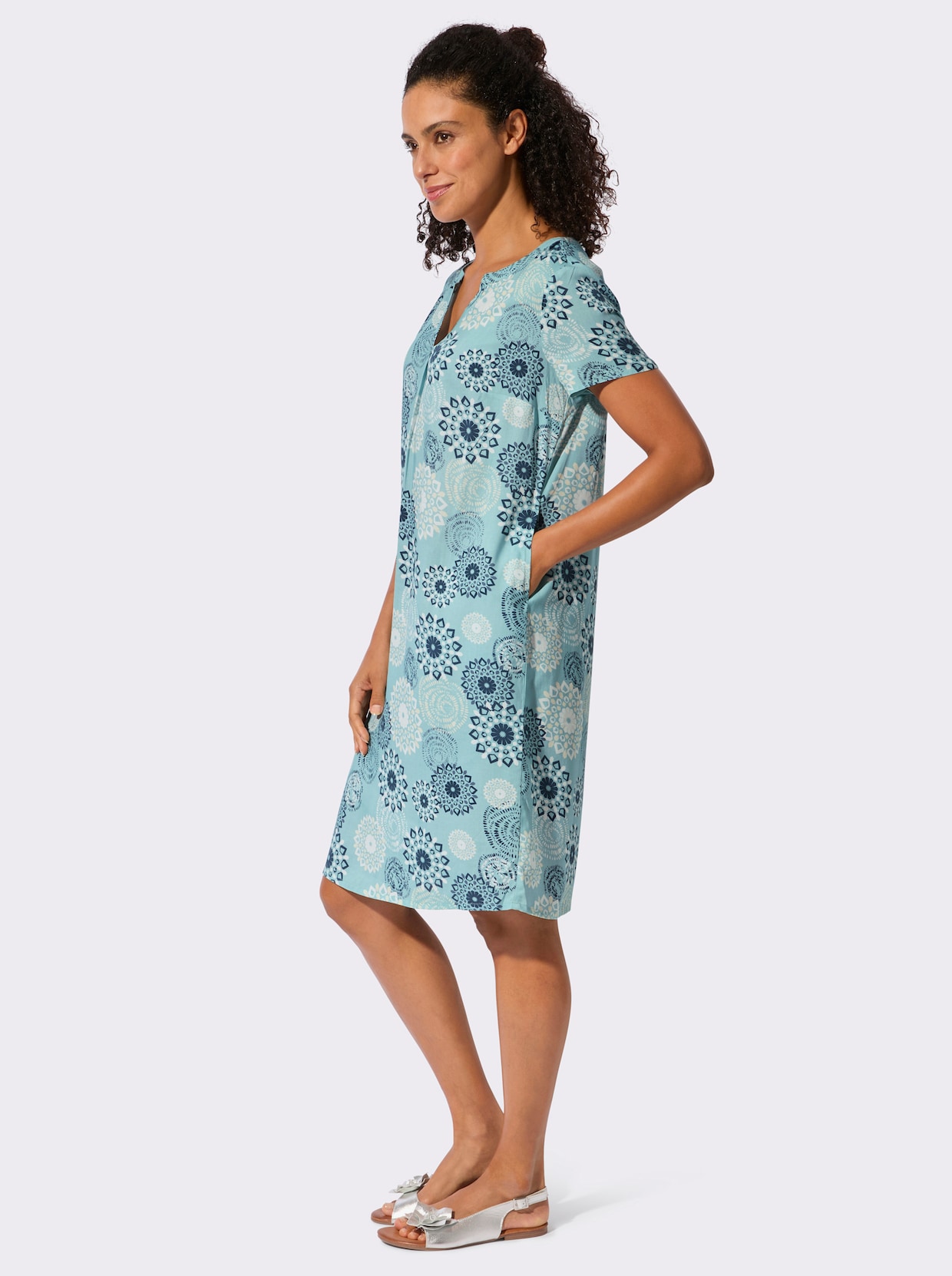 Webkleid - ozean-dunkelblau-bedruckt