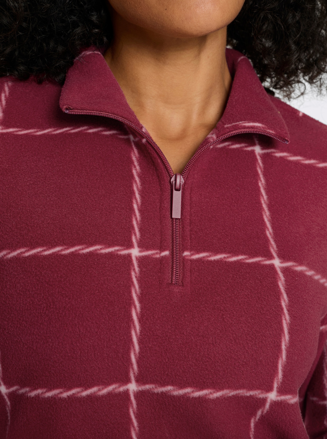 Fleeceshirt mit Karo-Muster - dunkelrot-ecru-kariert