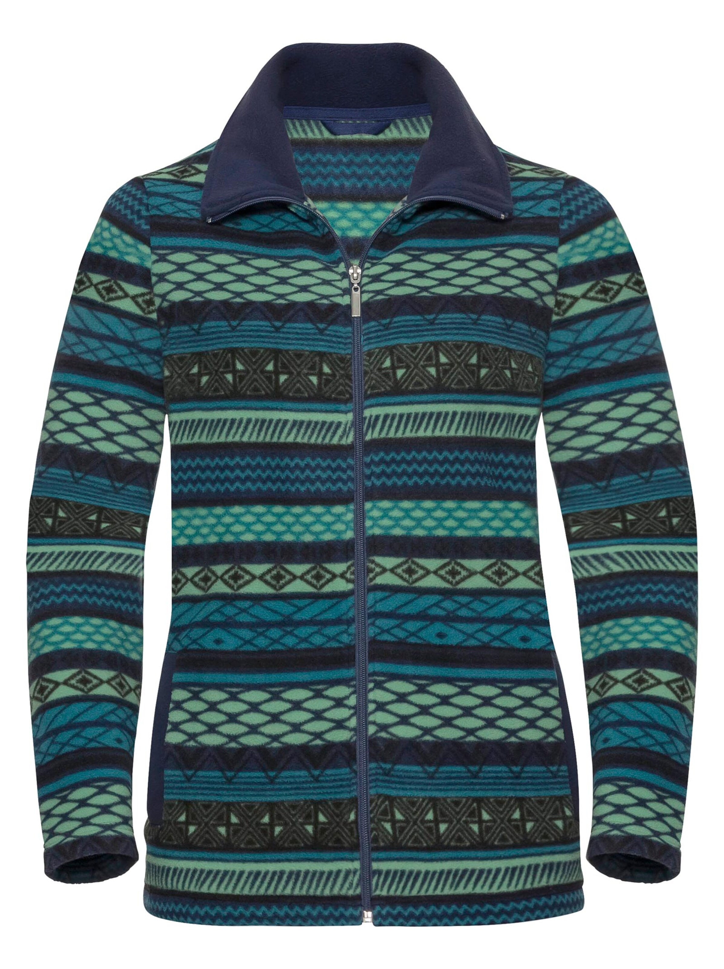 Fleece-Jacke - petrol-grün-gemustert