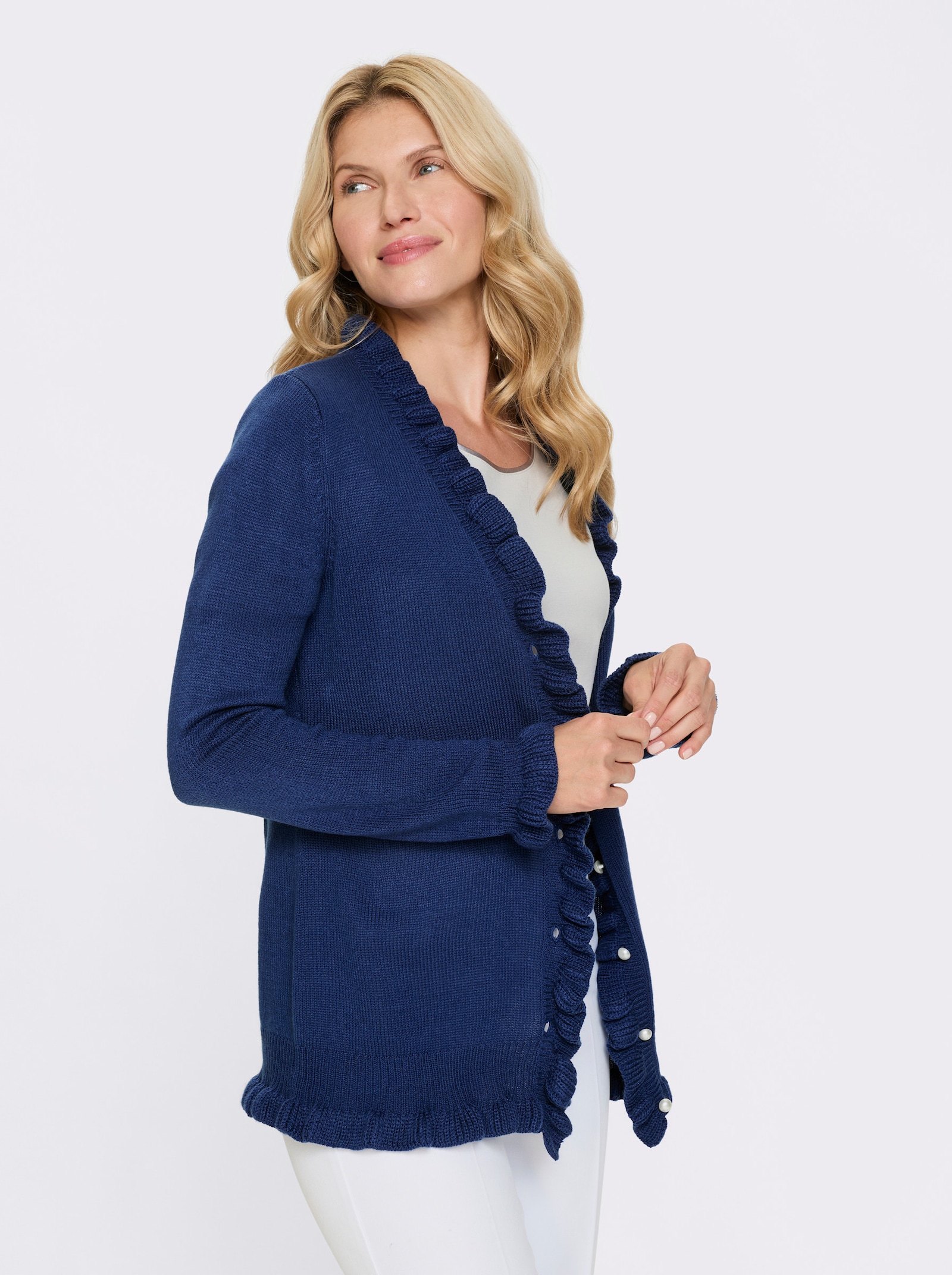 Strickjacke mit Rüschen-Verzierung - royalblau