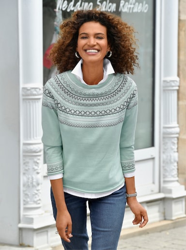 Norwegerpullover aus reiner Baumwolle - mint-gemustert