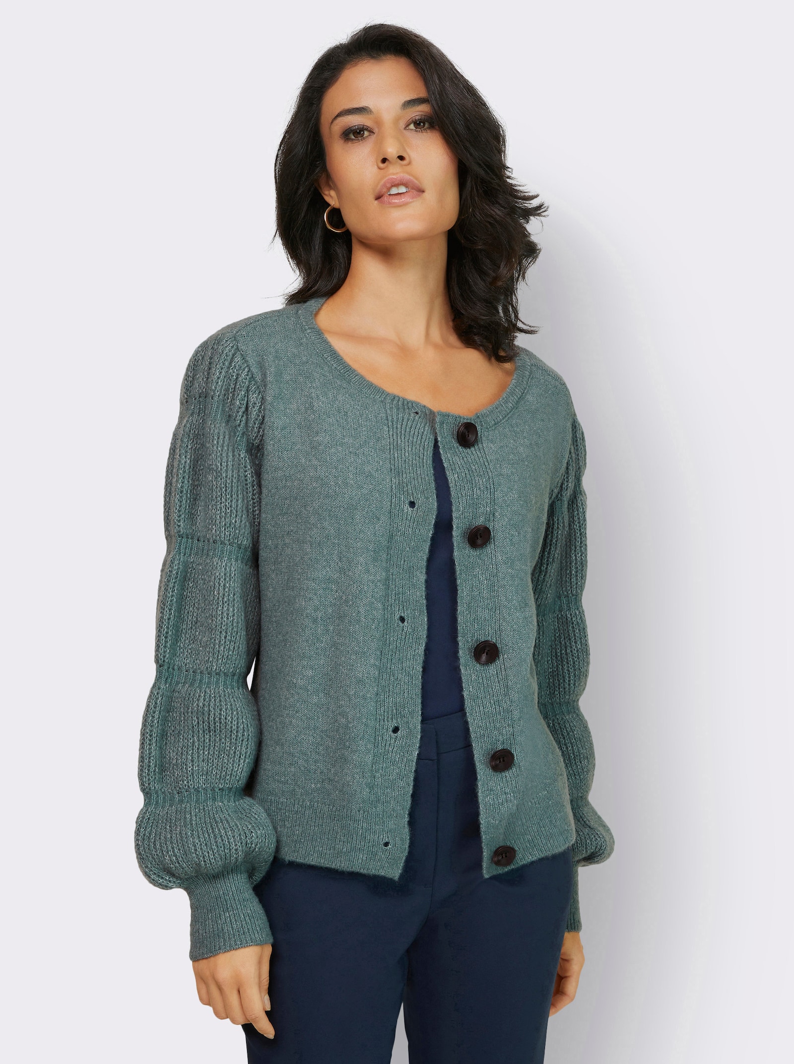 Cardigan aus Grobstrick, mit Wolle - jade