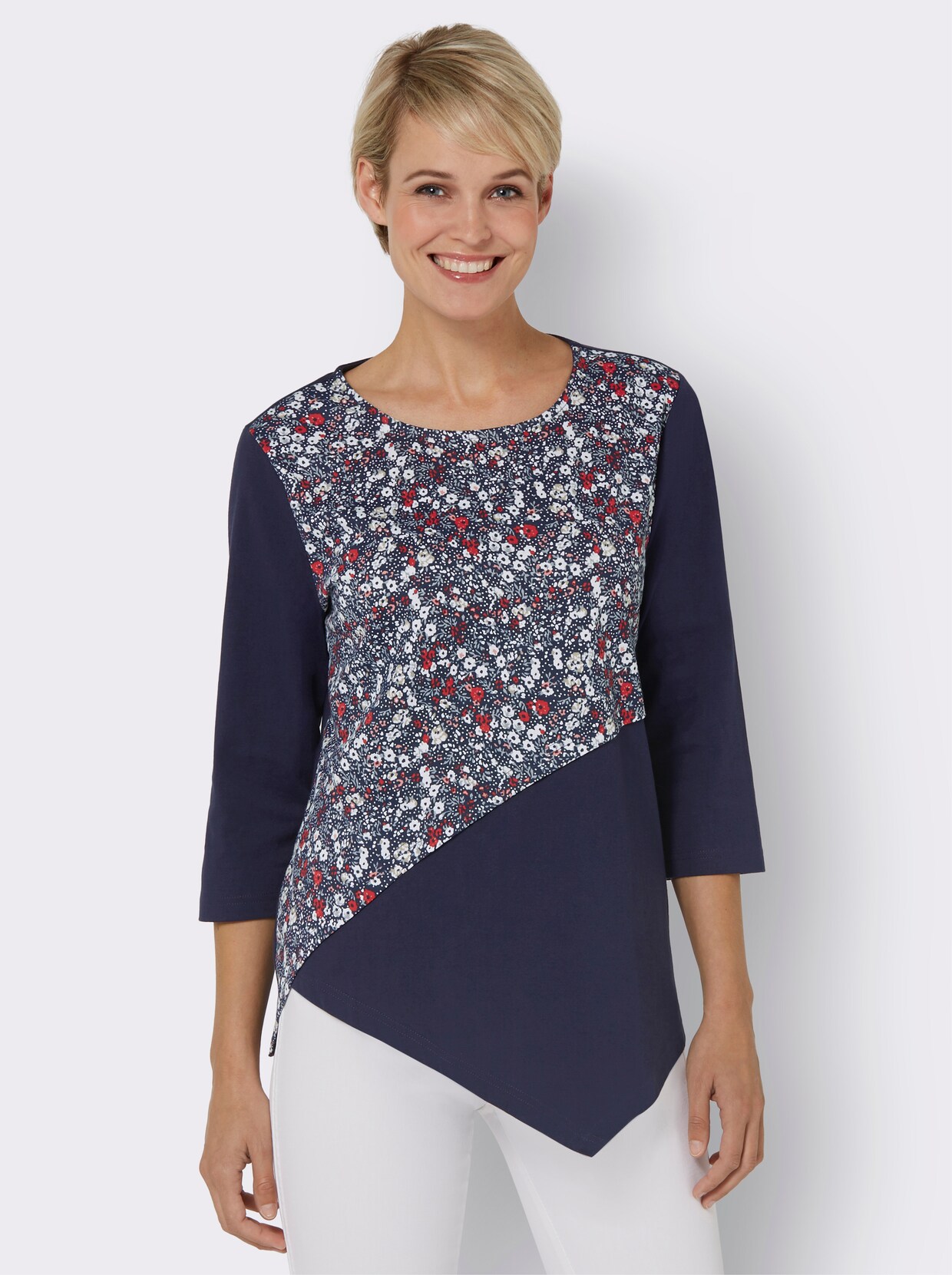 Shirt met 3/4-mouw - nachtblauw