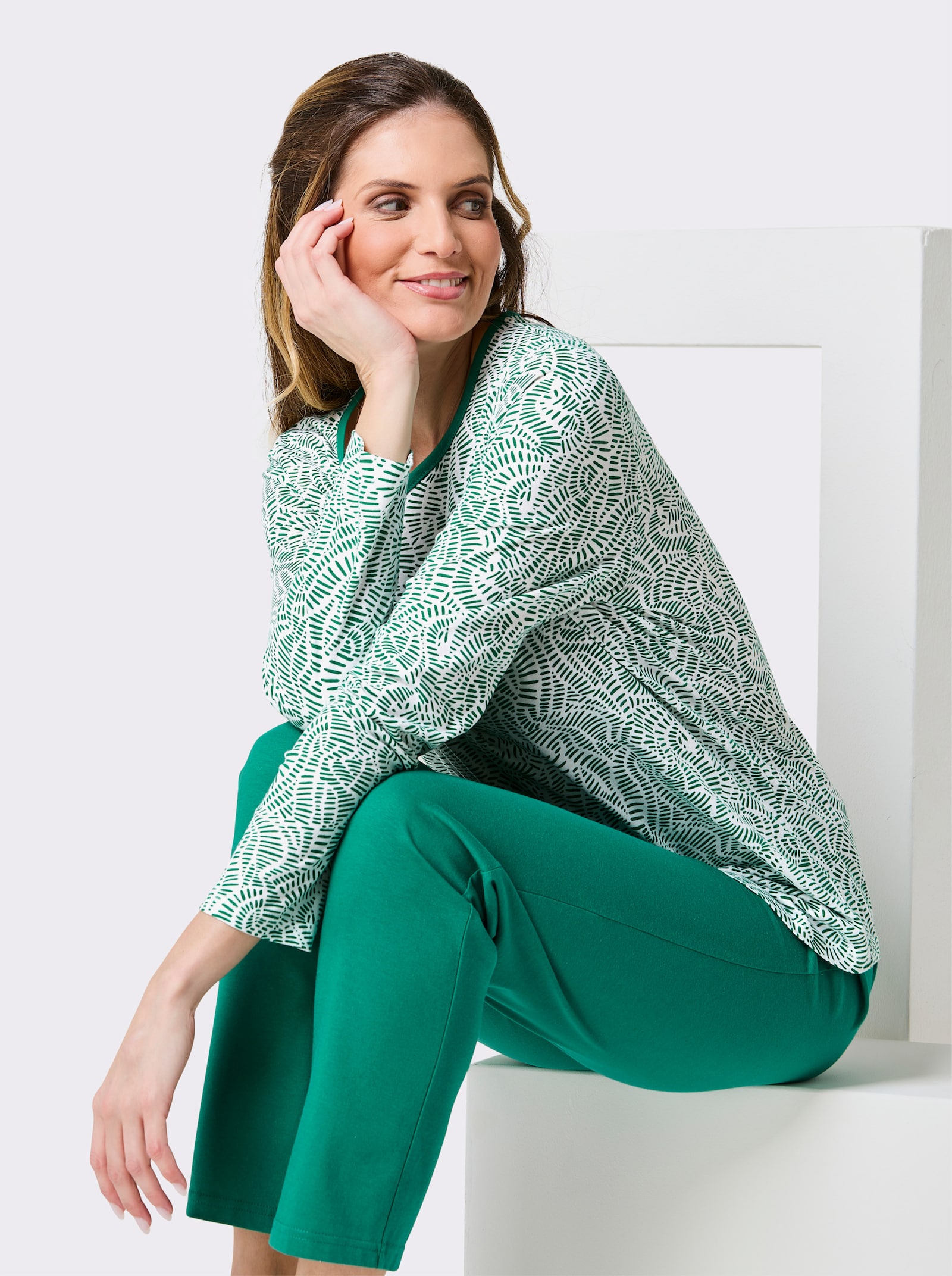 wäschepur Schlafanzüge - grün-weiss-bedruckt + weiss-grün-bedruckt