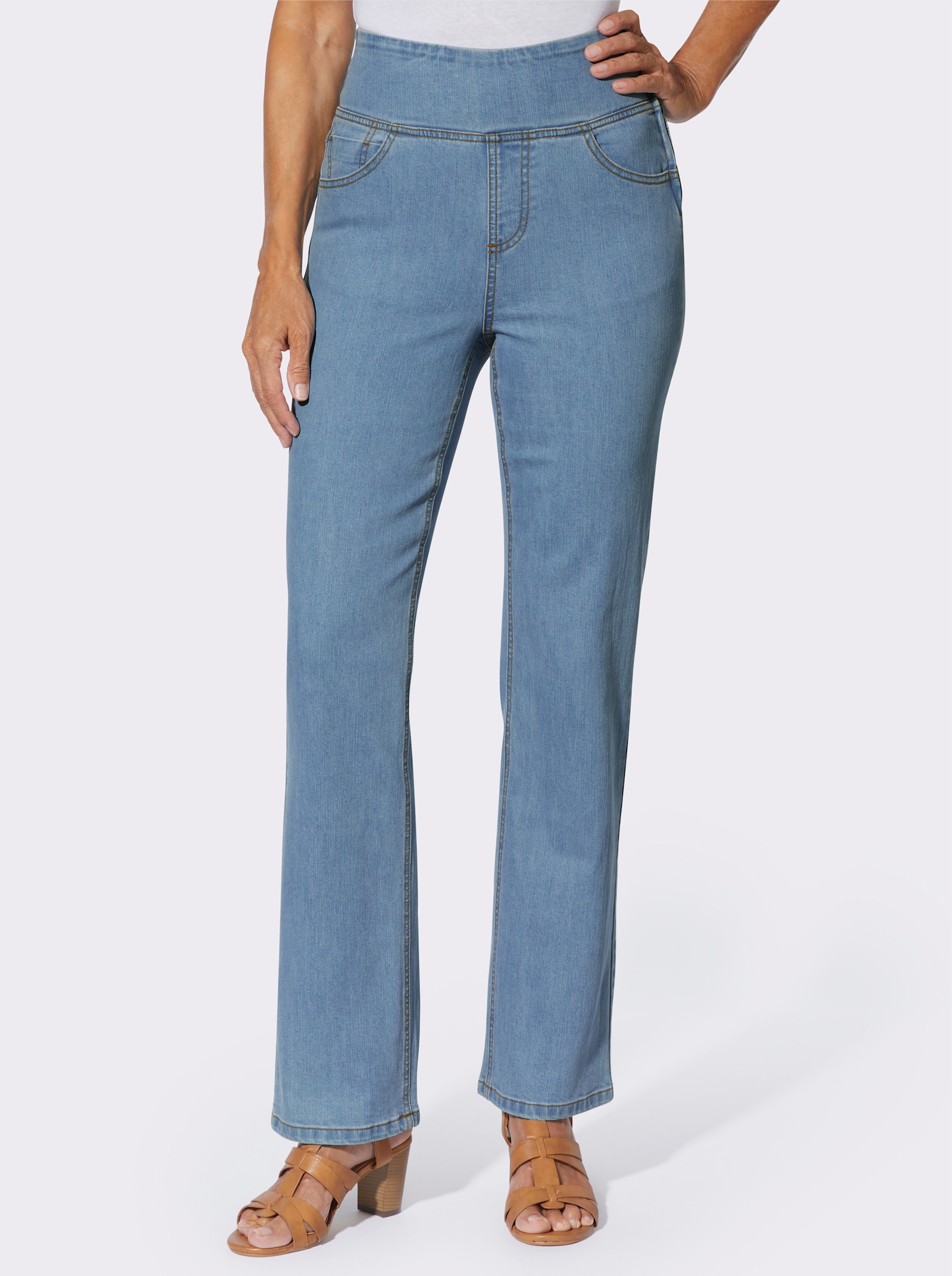 Gerade Jeans mit hohem Bund - blue-bleached