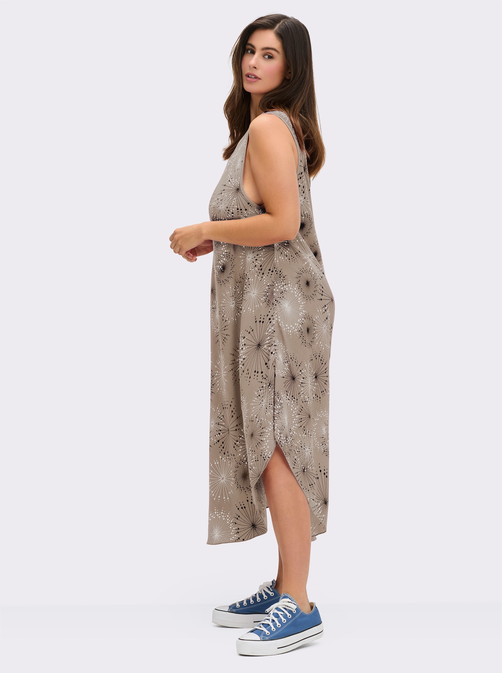 Druckkleid mit Blüten-Muster, figurumspielend - sesam-graphit-bedruckt