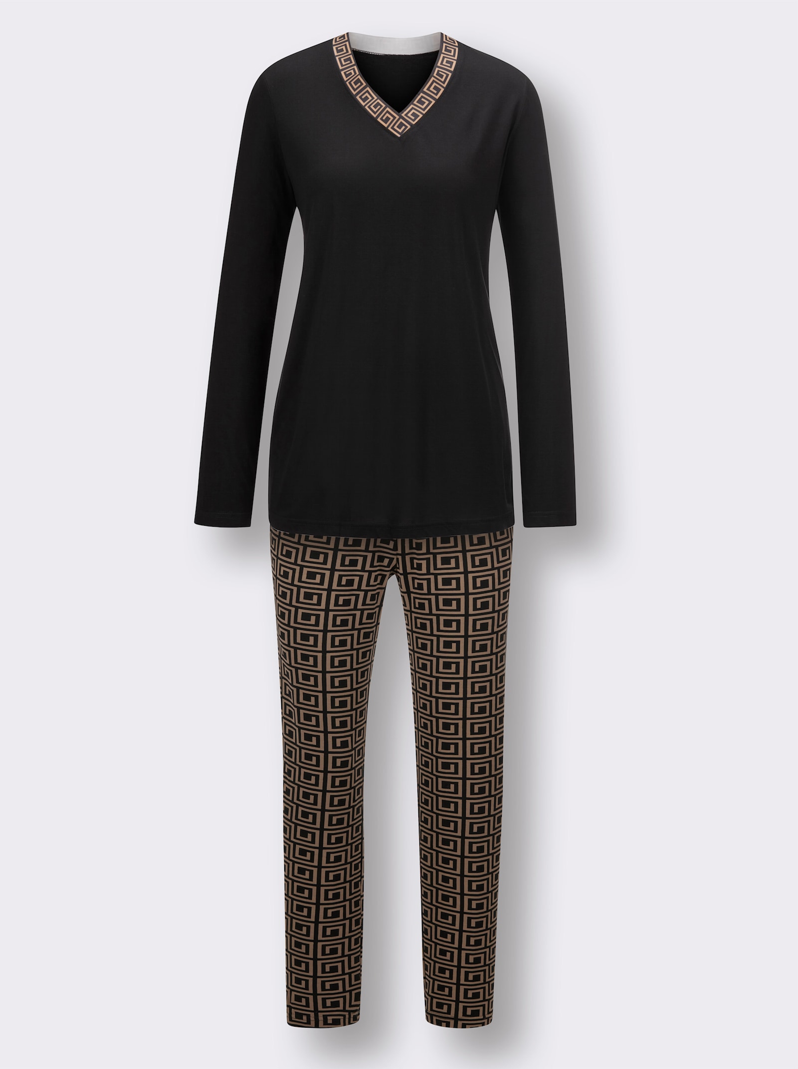 wäschepur Pyjamas med grafiskt mönster - svart-kamel, med tryck