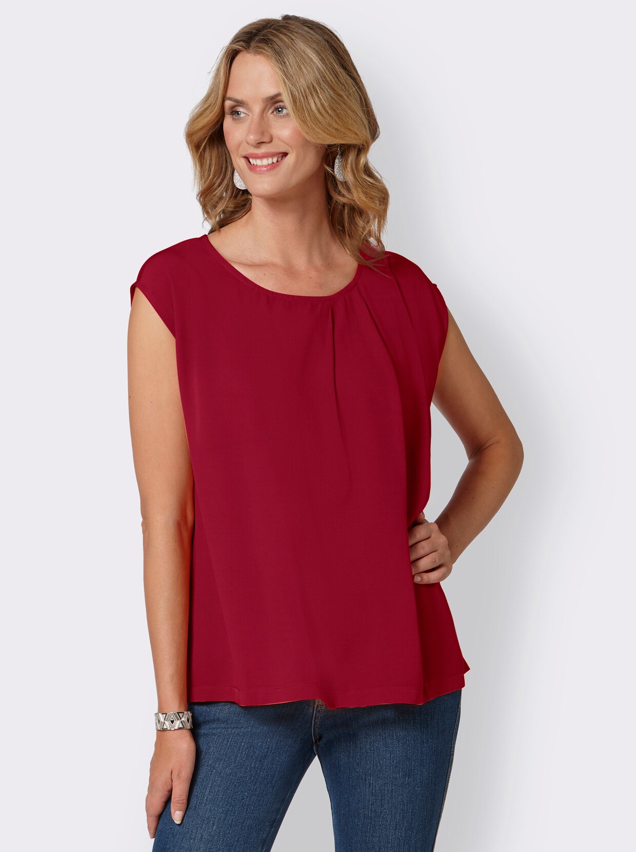 Shirt met ronde hals - roestrood