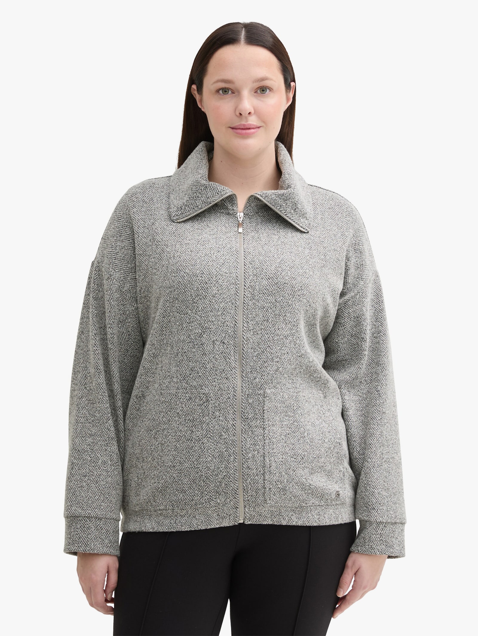 Sweatjacke - grey heringbone boucle