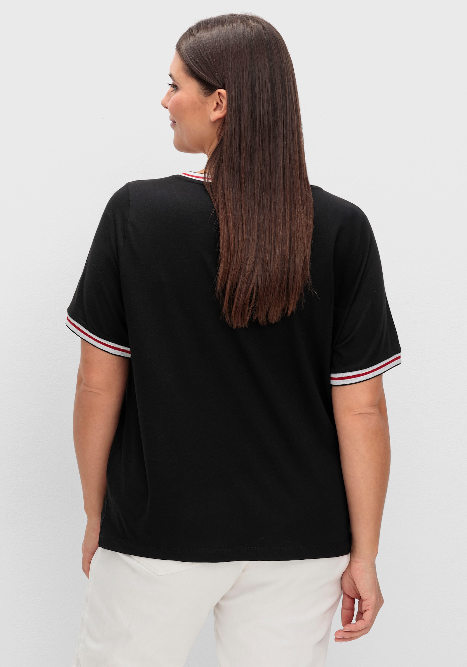 Rundhalsshirt mit Glanz- und Glitzer-Akzenten - schwarz-bedruckt