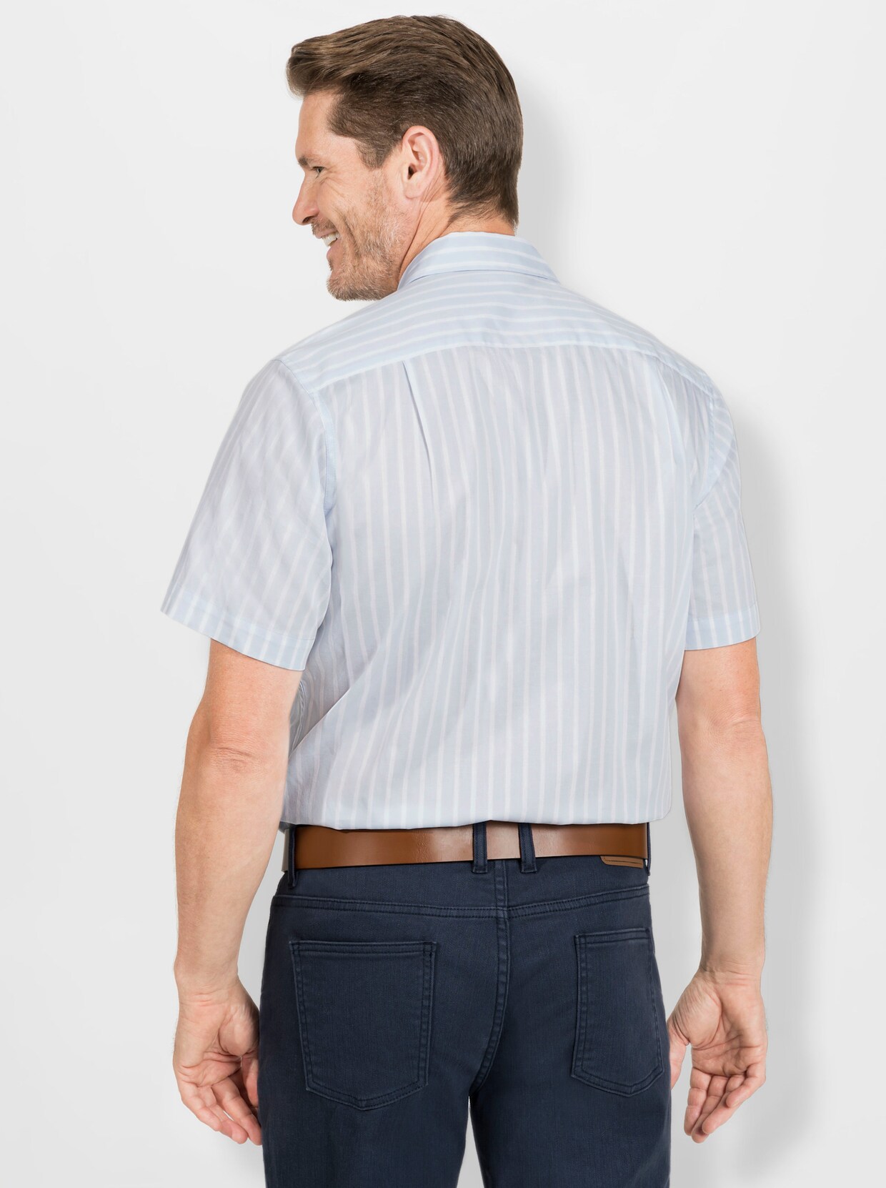 Marco Donati Hemd met korte mouwen - lichtblauw gestreept