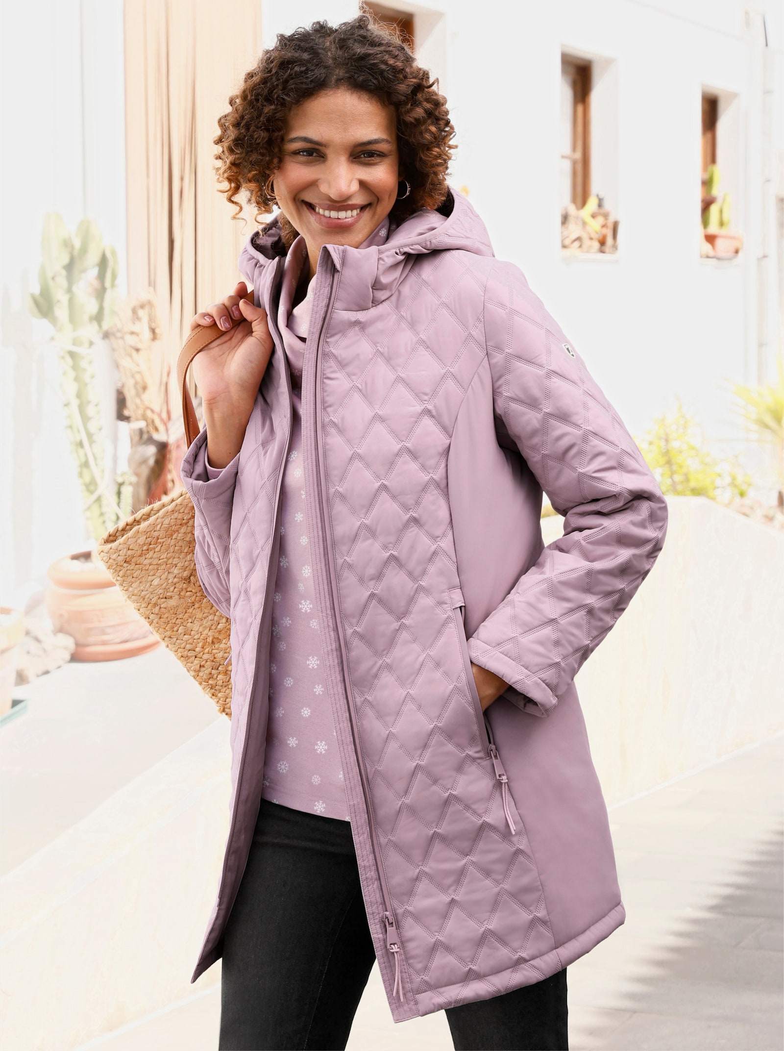 Kapuzenjacke im Rautenmuster - mauve