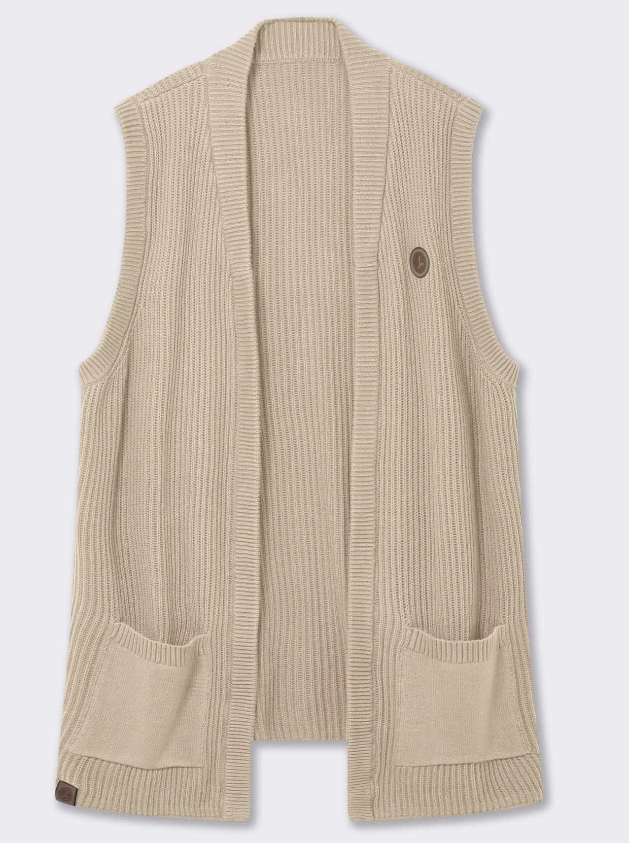 Strickweste in Longform, gerippt - sand