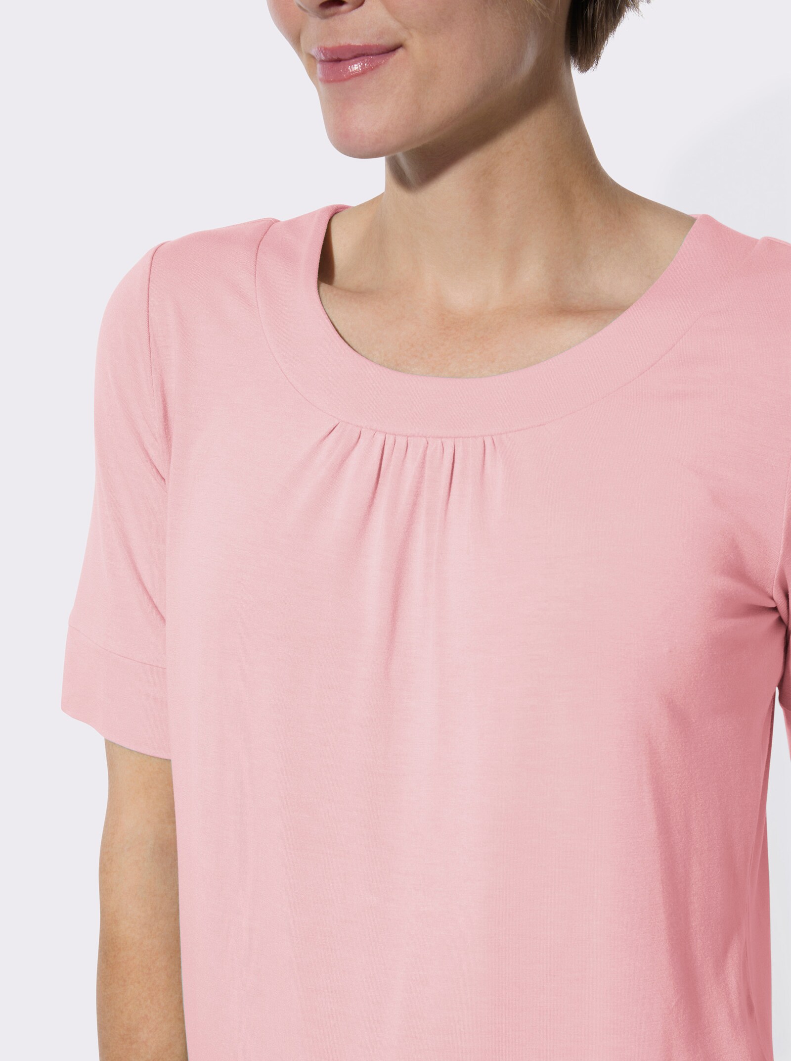 Rundhalsshirt mit dezenter Raffung - rosé