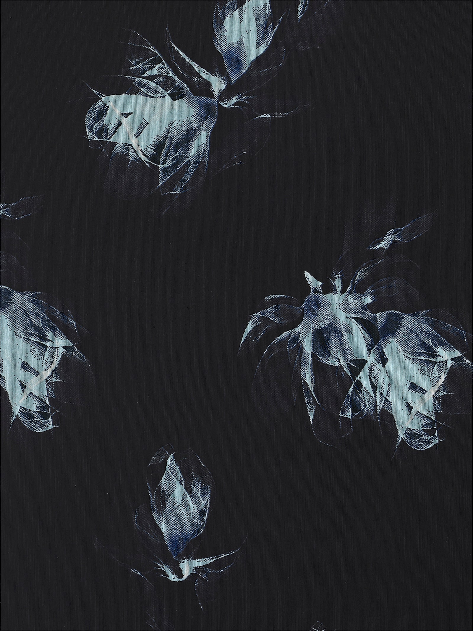 Tunika s riasením na výstrihu. - Čierno-akvamarínová potlač