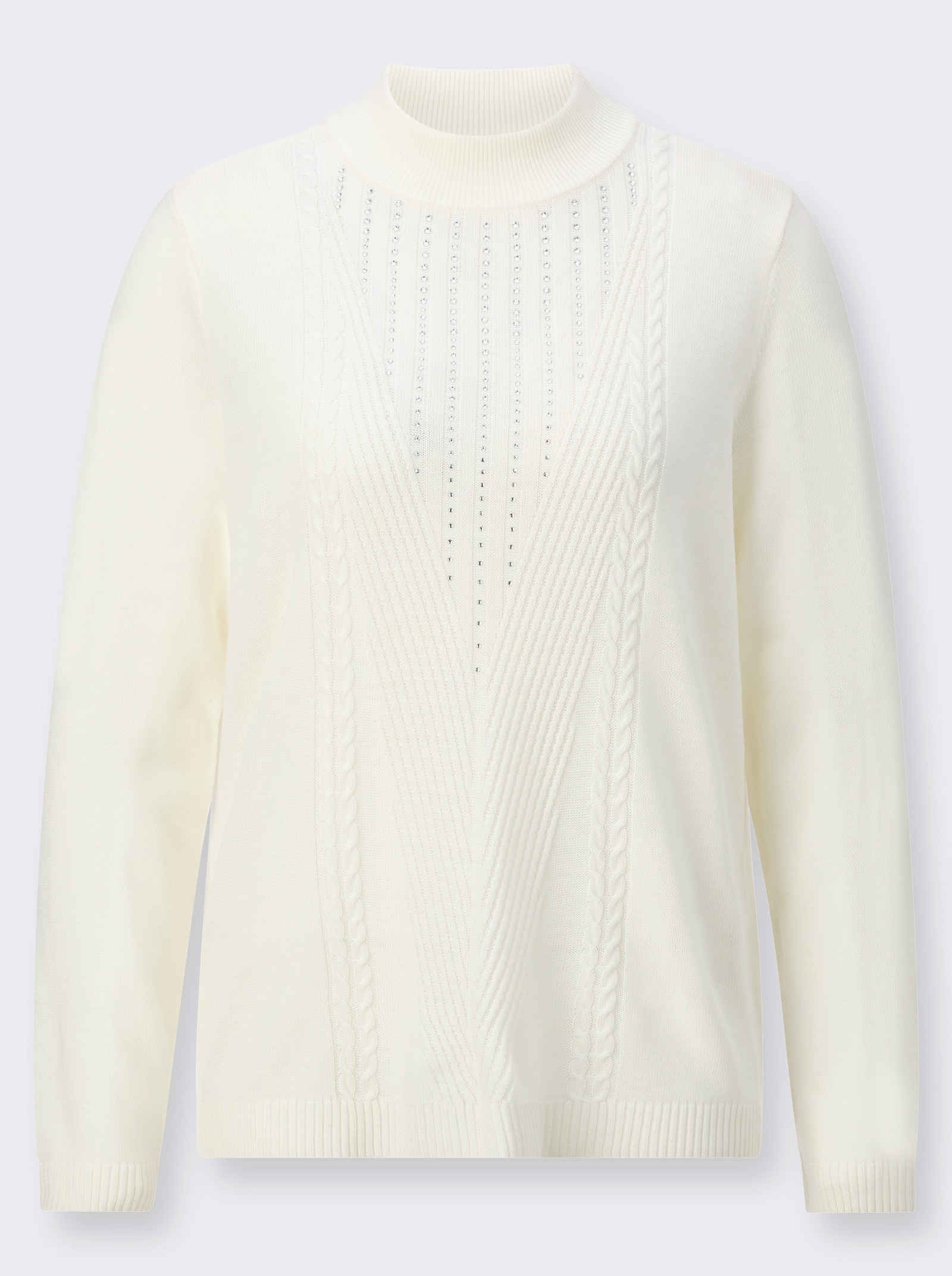 Stehkragenpullover mit Glitzersteinchen vorne - ecru