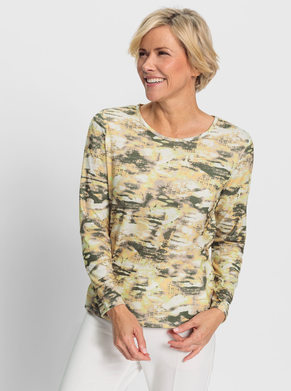 Shirt met lange mouwen - leem/vanille bedrukt