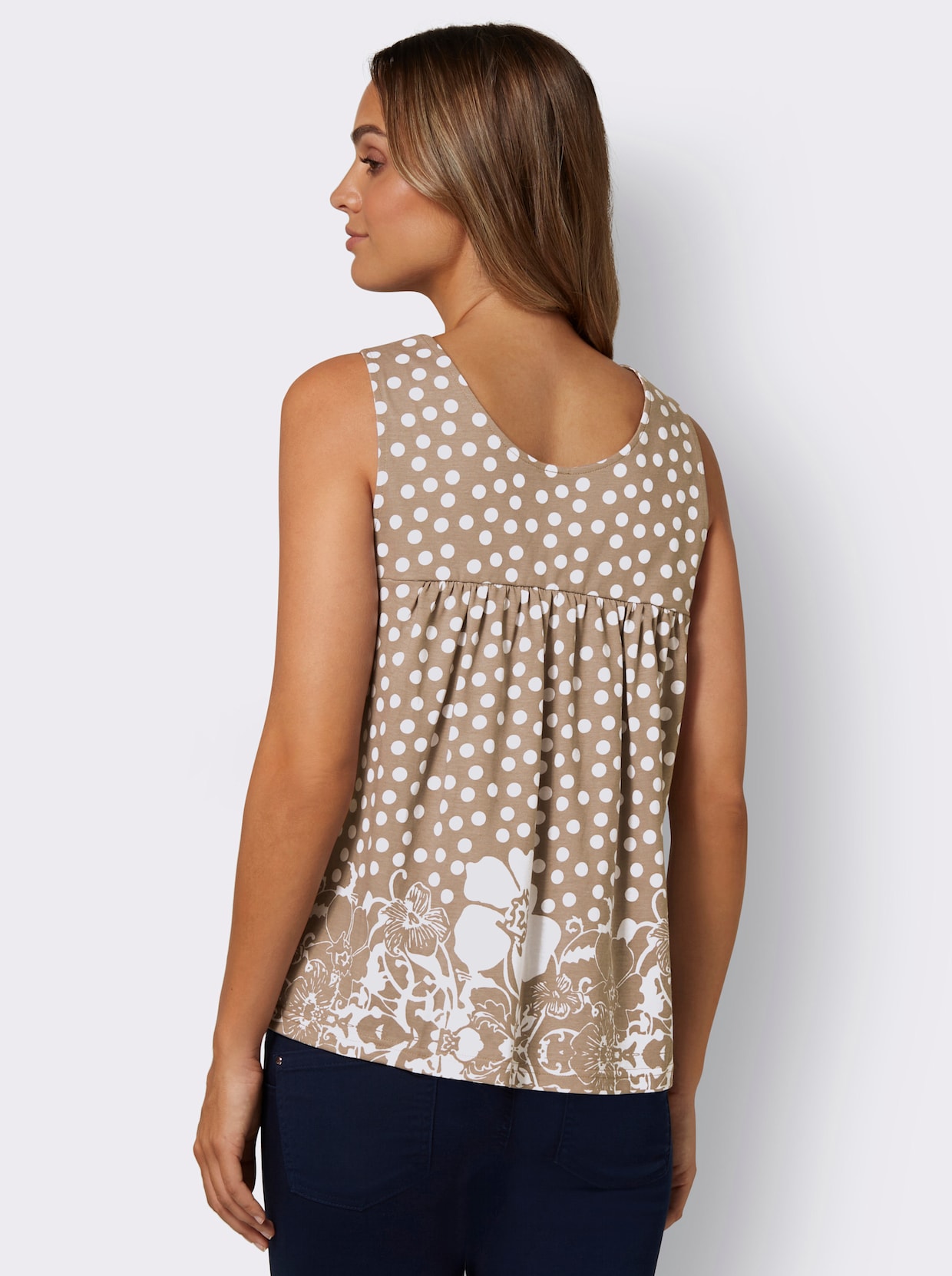 Shirttop - taupe/wit geprint