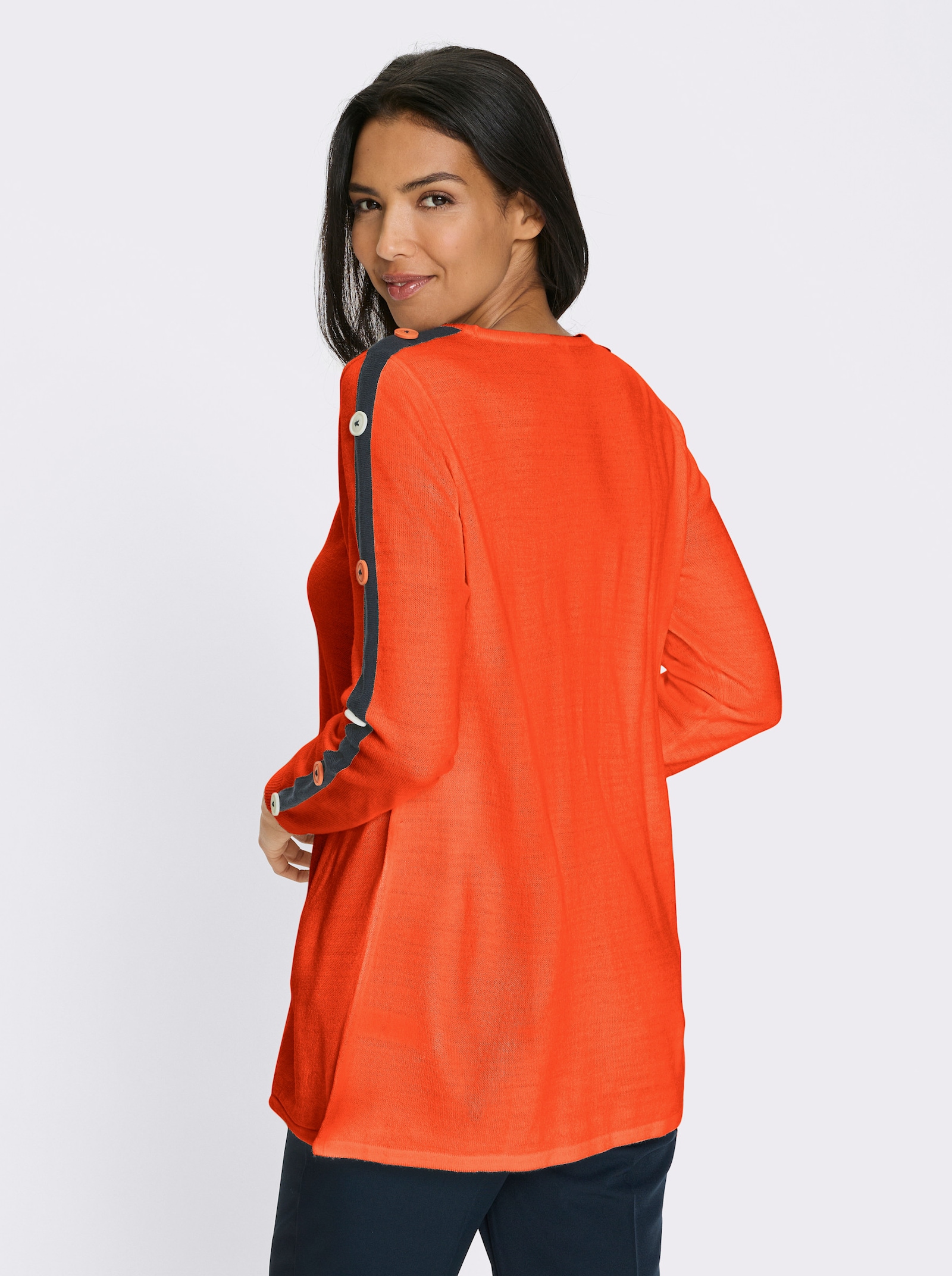 Longpullover mit kontrastfarbenen Streifen - orange-marine