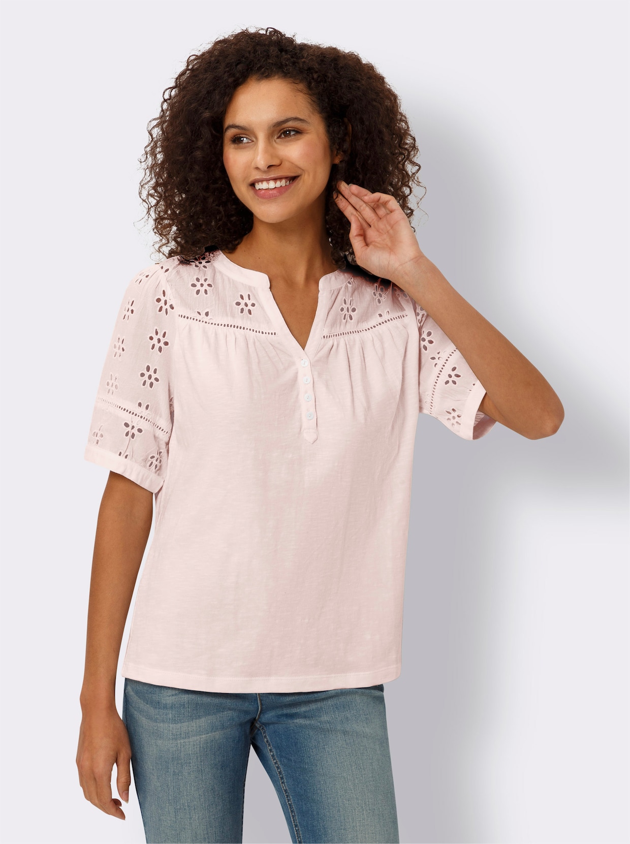 heine T-shirt en dentelle - rose clair