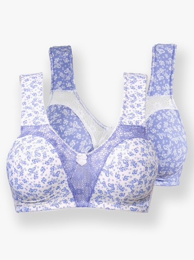 wäschepur Soutien-gorge large sans armatures - blanc + bleu imprimé