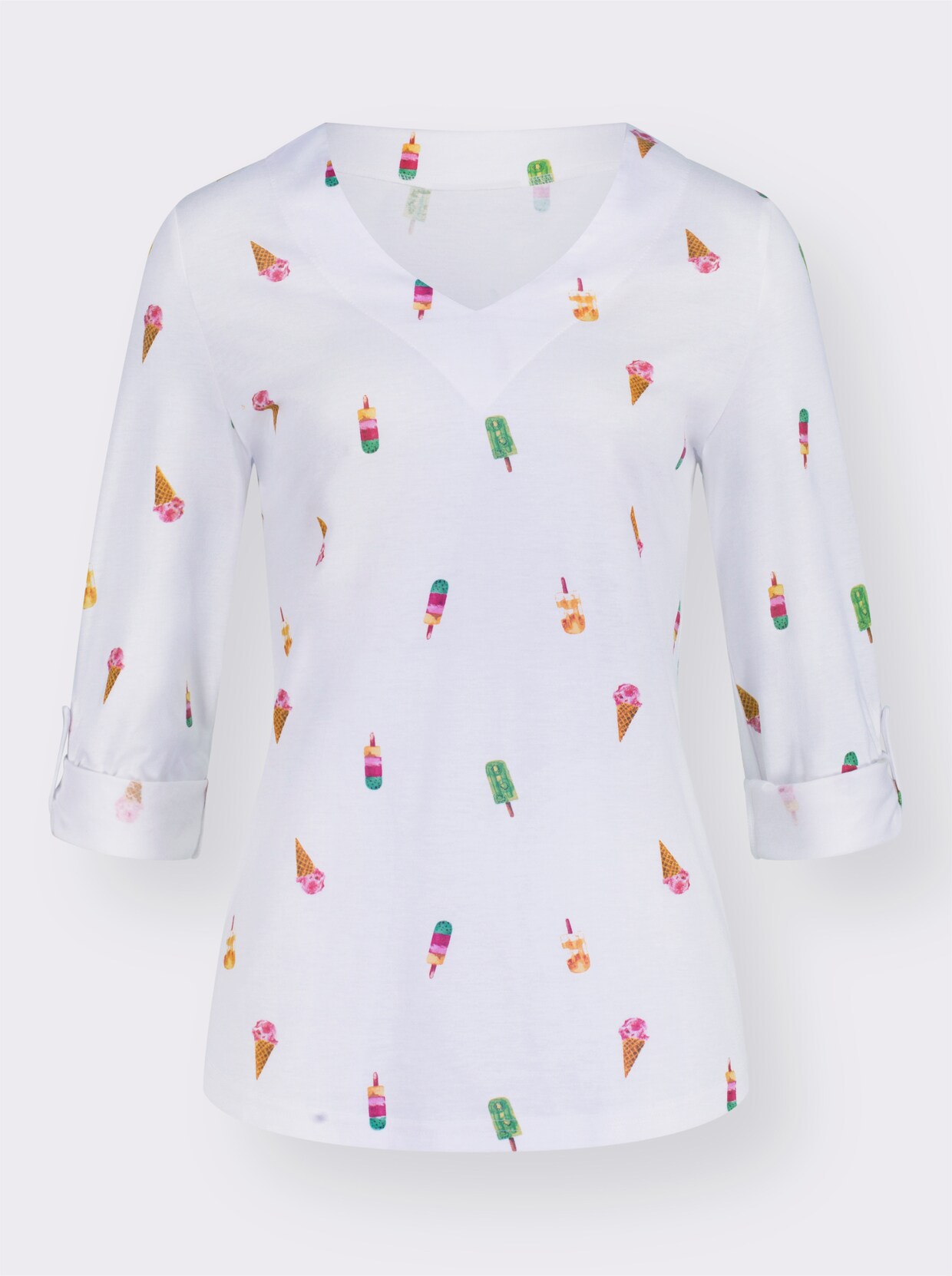 Langarmshirt - weiß-grapefruit-bedruckt