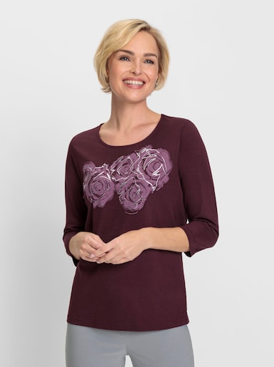 3/4-Arm-Shirt mit Ziersteinchen - burgund
