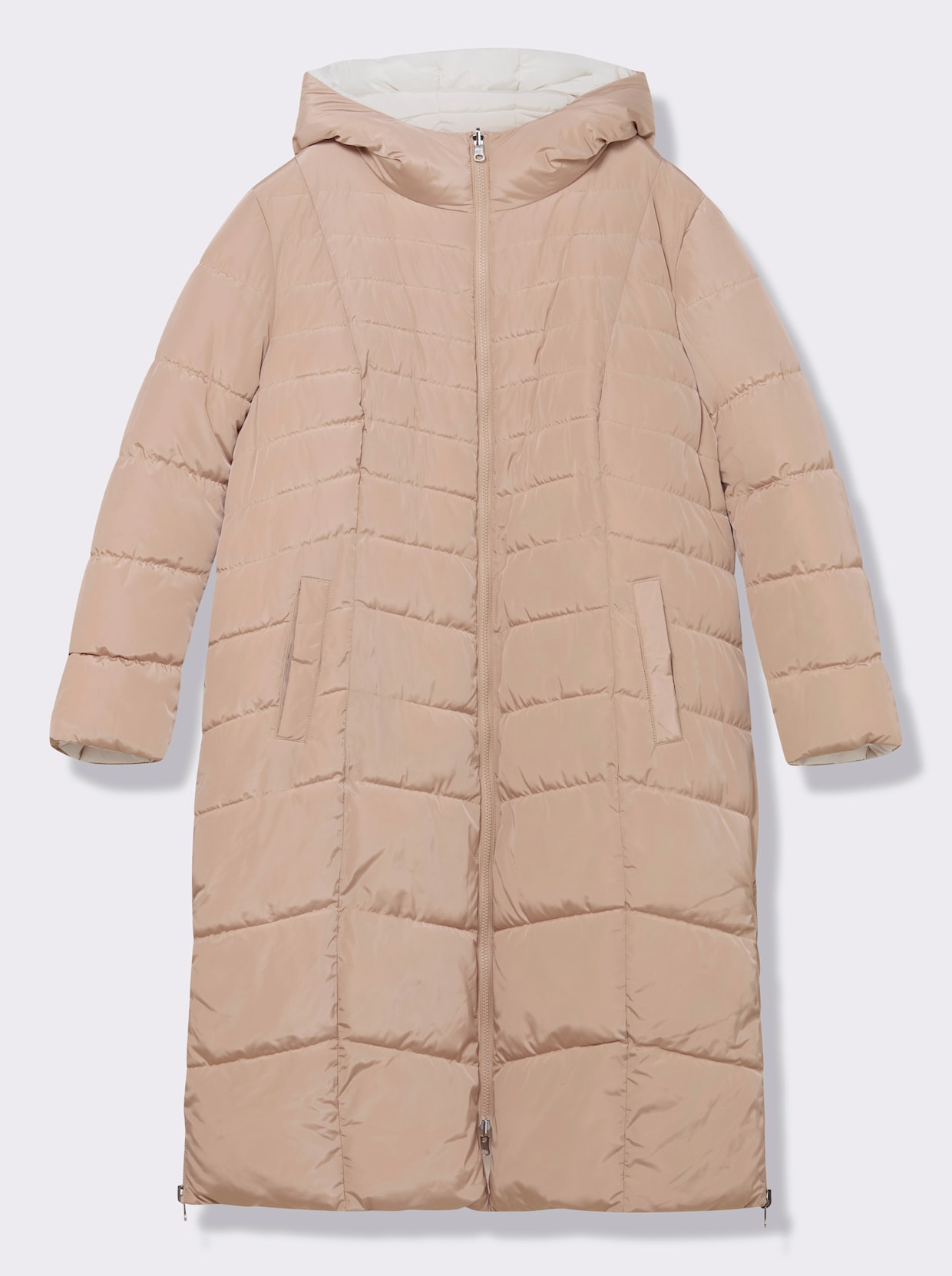 Steppmantel mit Wende-Funktion - ecru-taupe