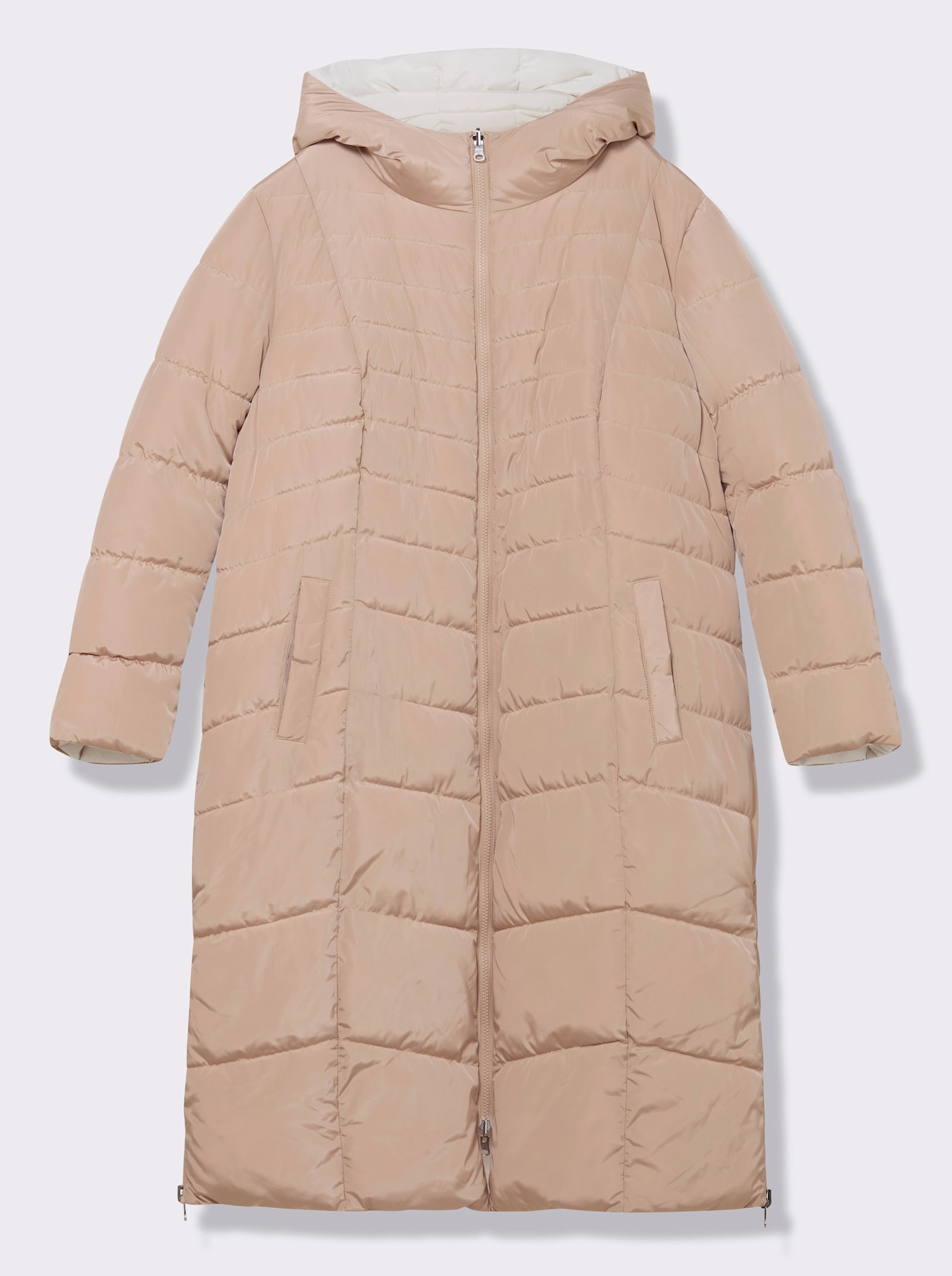 Steppmantel mit Wende-Funktion - ecru-taupe