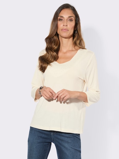 2-in-1-Langarmshirt mit Ziersteinchen am Ausschnitt - champagner