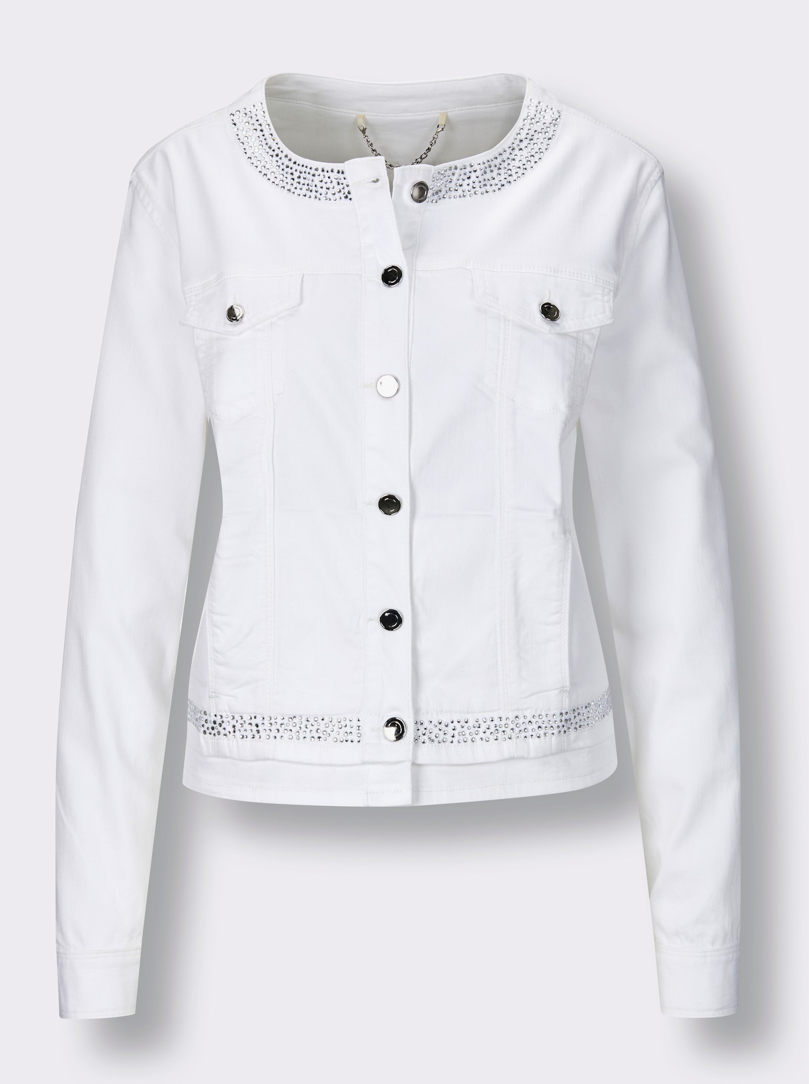 CREATION L PREMIUM Jeansjacke mit Glitzersteinchen - weiß
