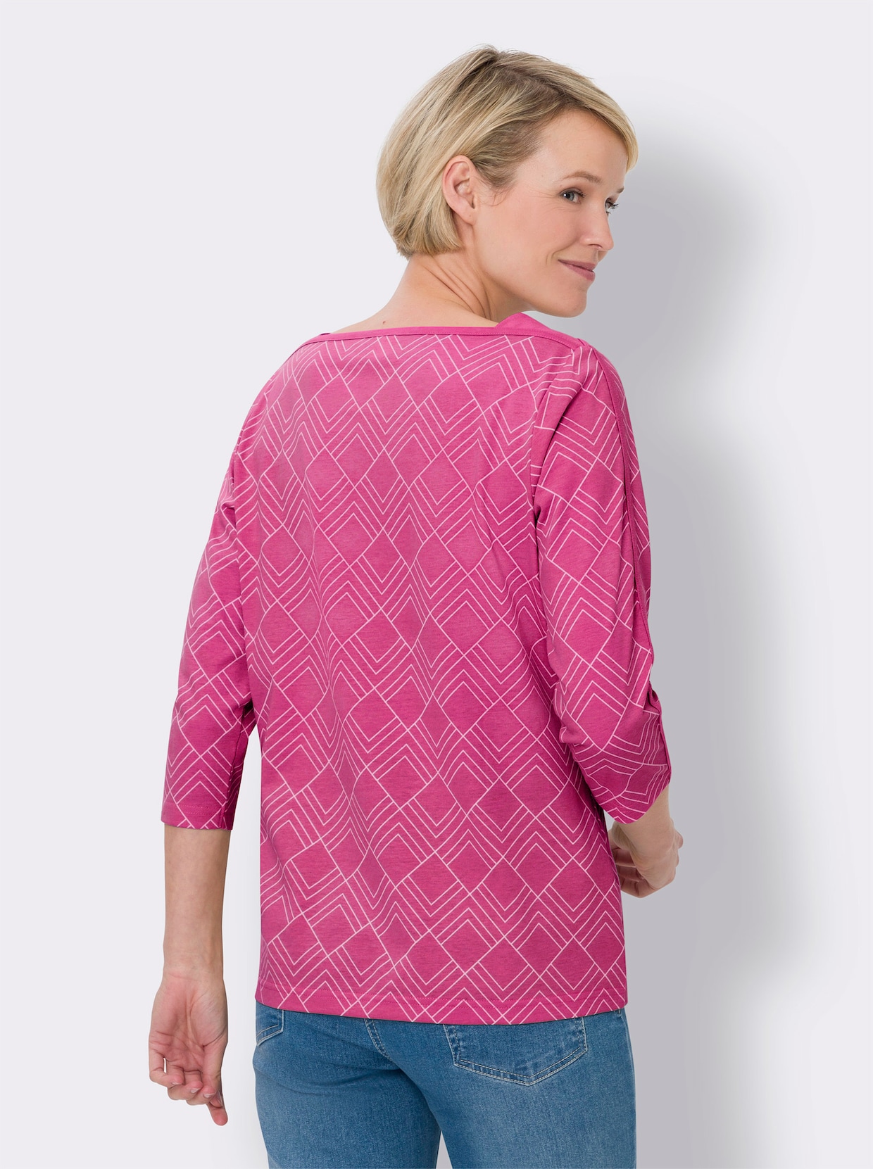 3/4-Arm-Shirt - fuchsia-ecru-bedruckt