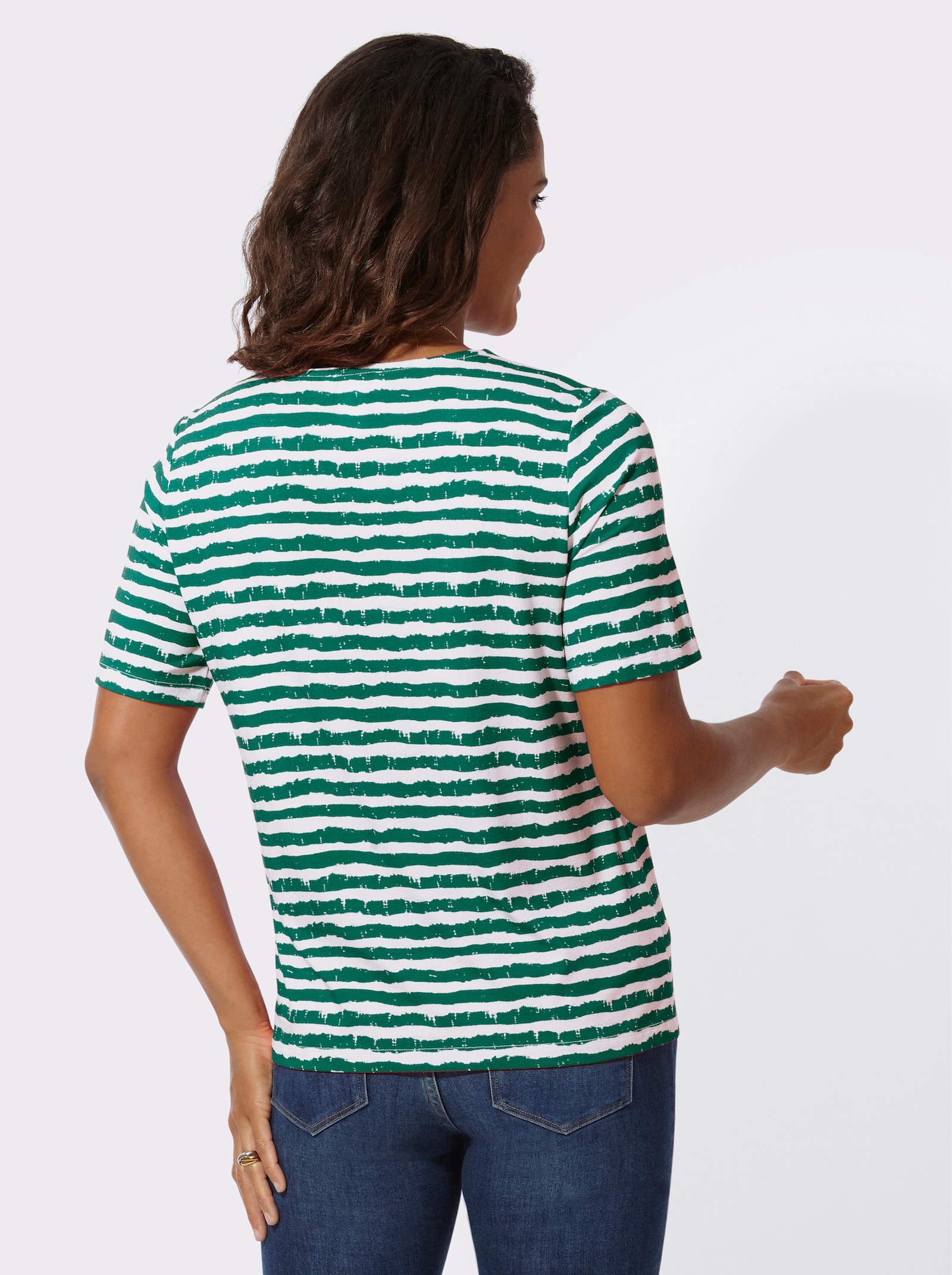 Streepjesshirt met korte mouwen - groen/ecru gestreept
