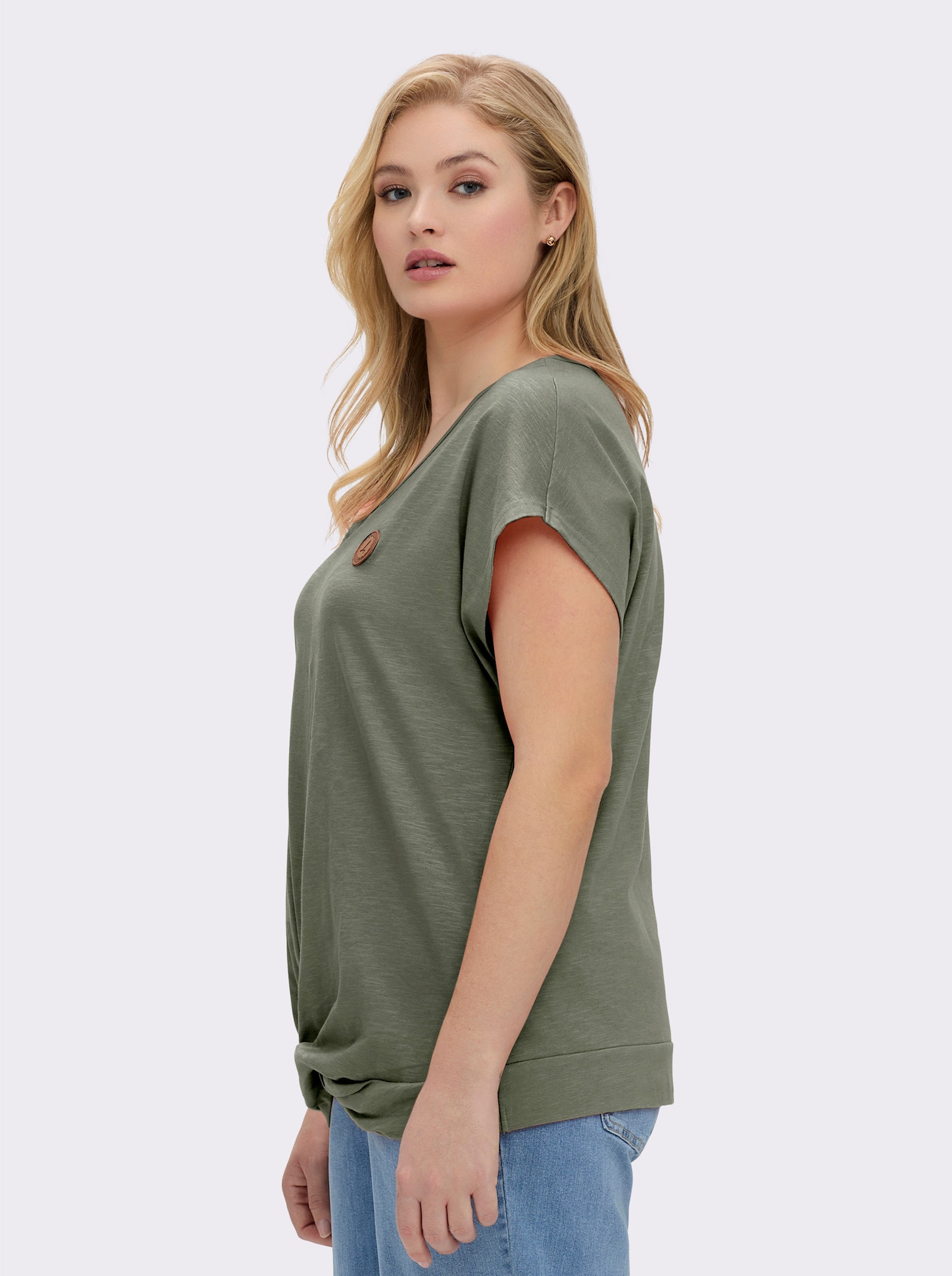 Kurzarmshirt Saum in Knoten-Optik - khaki