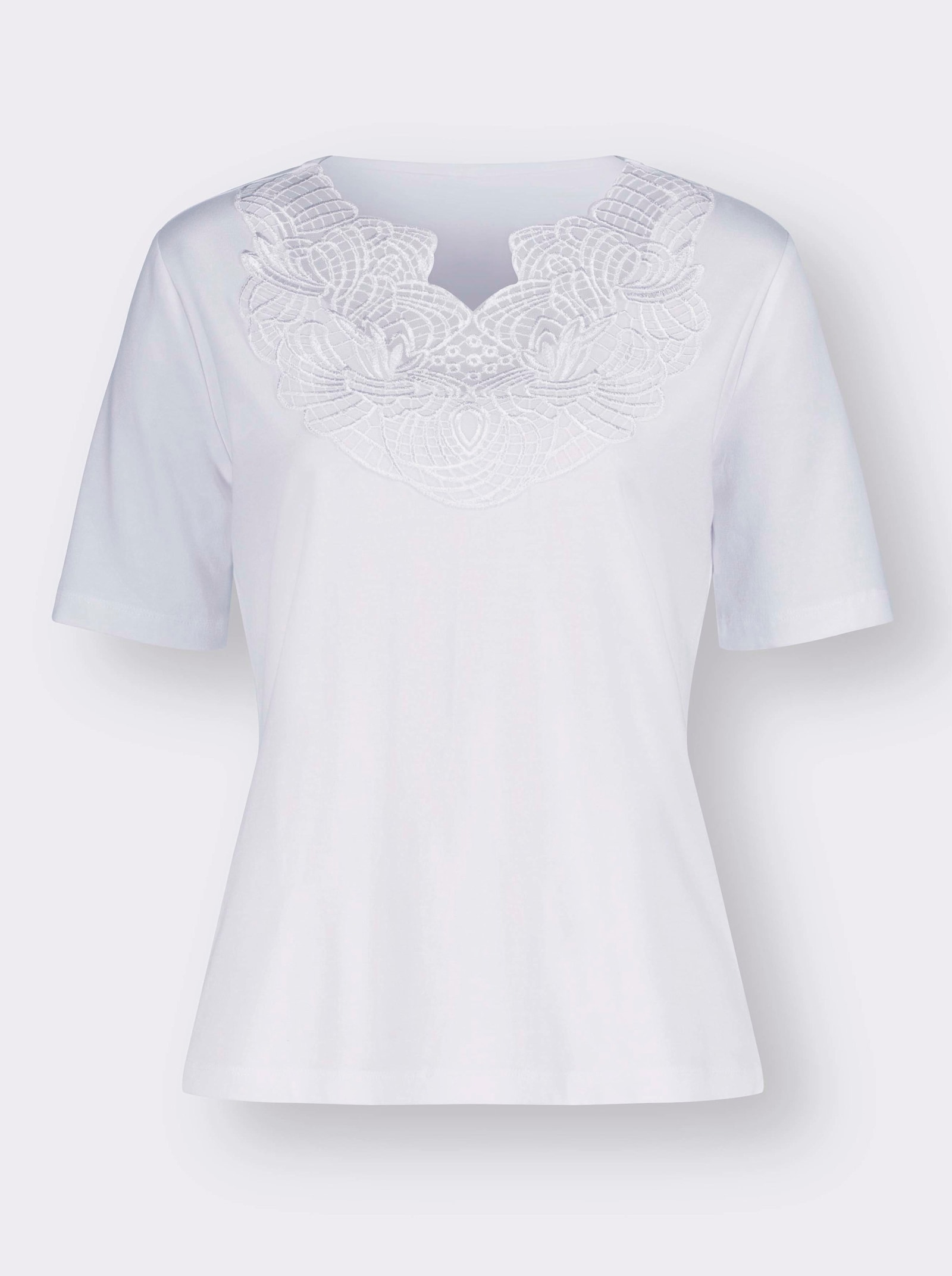 V-Shirt mit Spitzenverzierung - weiß