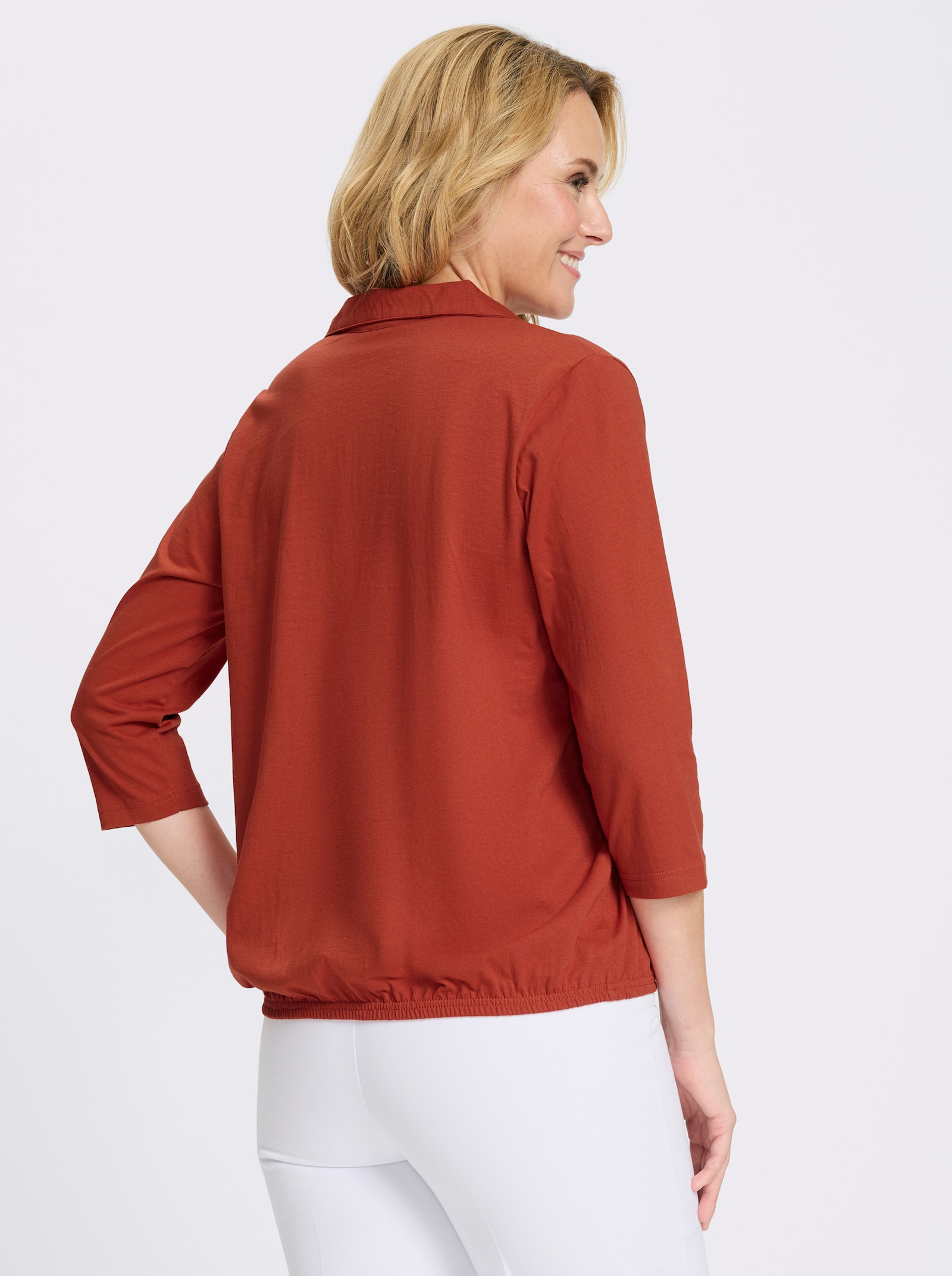 Poloshirt mit Gummizug am Saum - rostrot