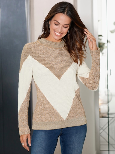 Pullover - camel-ecru-gemustert