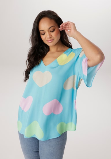 Aniston PLUS Schlupfbluse - türkis-beige-grün-gelb-rose