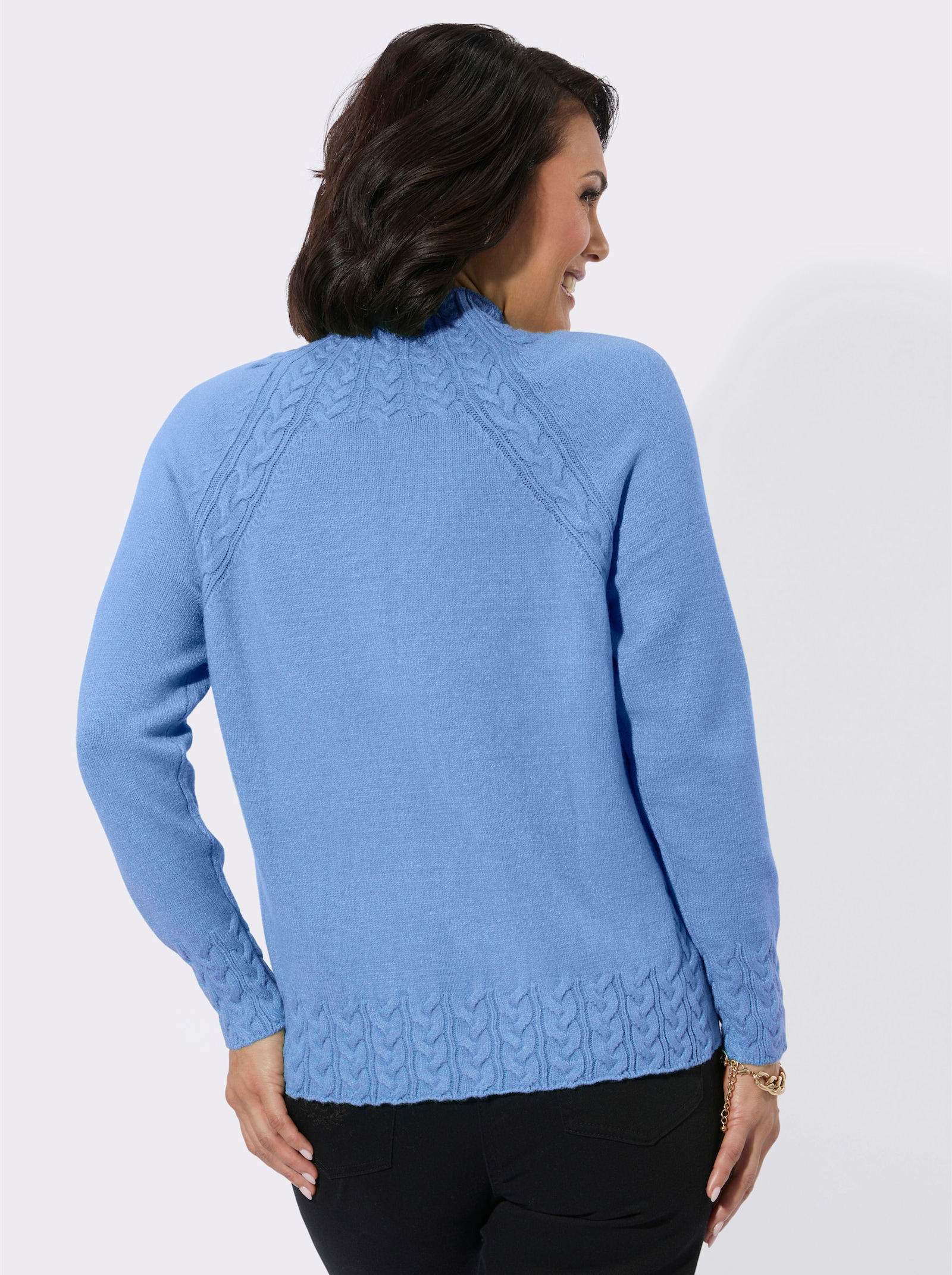 Stehkragenpullover mit Zopfmuster vorn - himmelblau