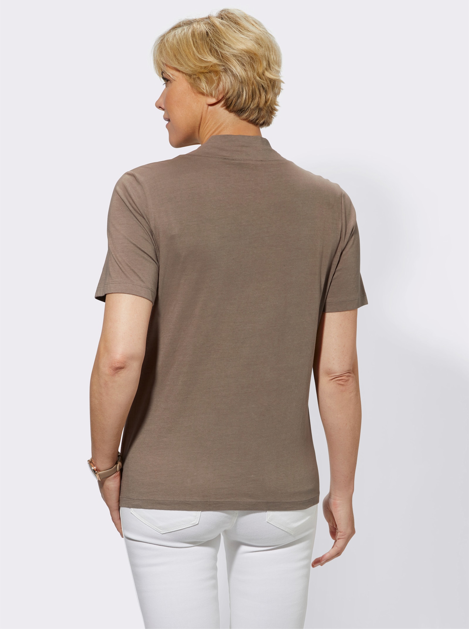 2-in-1-Shirt mit bedrucktem Einsatz vorne - taupe-gemustert