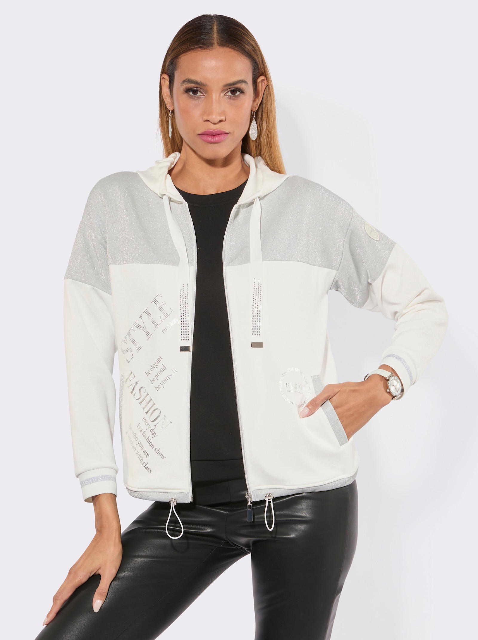 Sweatjacke im softweichen Modal-Mix - ecru-silberfarben