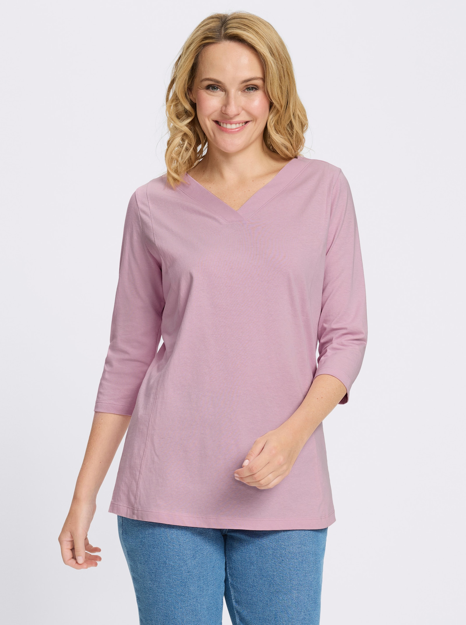 Longshirt mit überlappendem V-Ausschnitt - rosé