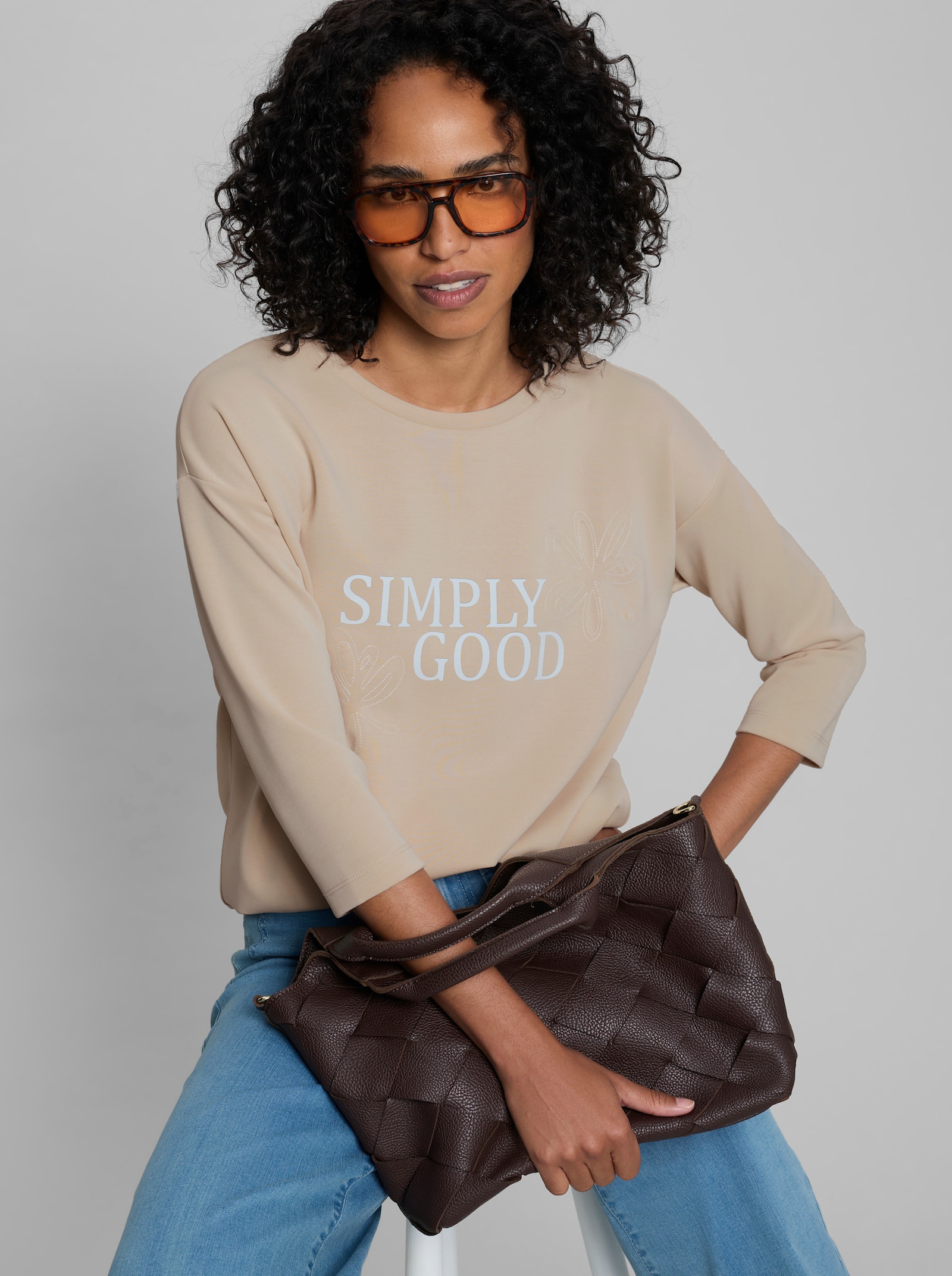 heine Sweatshirt mit Stickerei - sand